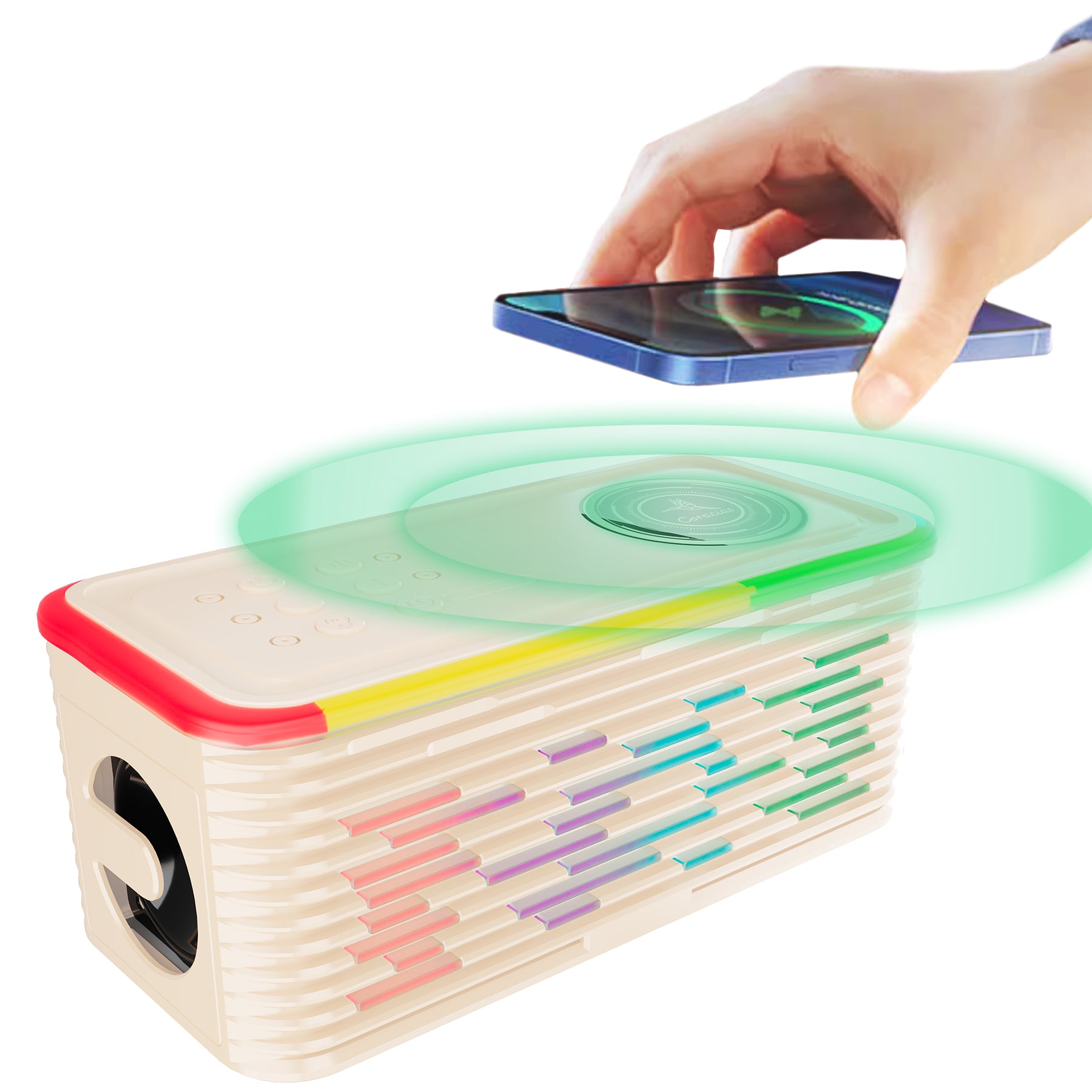 Bocina Portátil OUO | Sonido Estéreo 360° con Carga Inalámbrica y Iluminación Ambiental