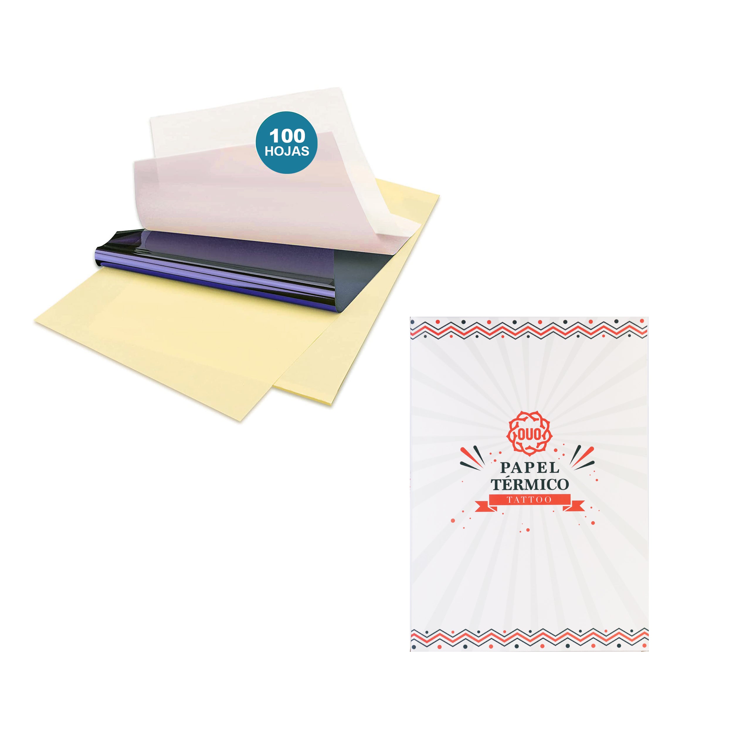 Papel Hectográfico para Transfer de Tatuaje OUO | Stencil Térmico Profesional (100 Pzs, A4)