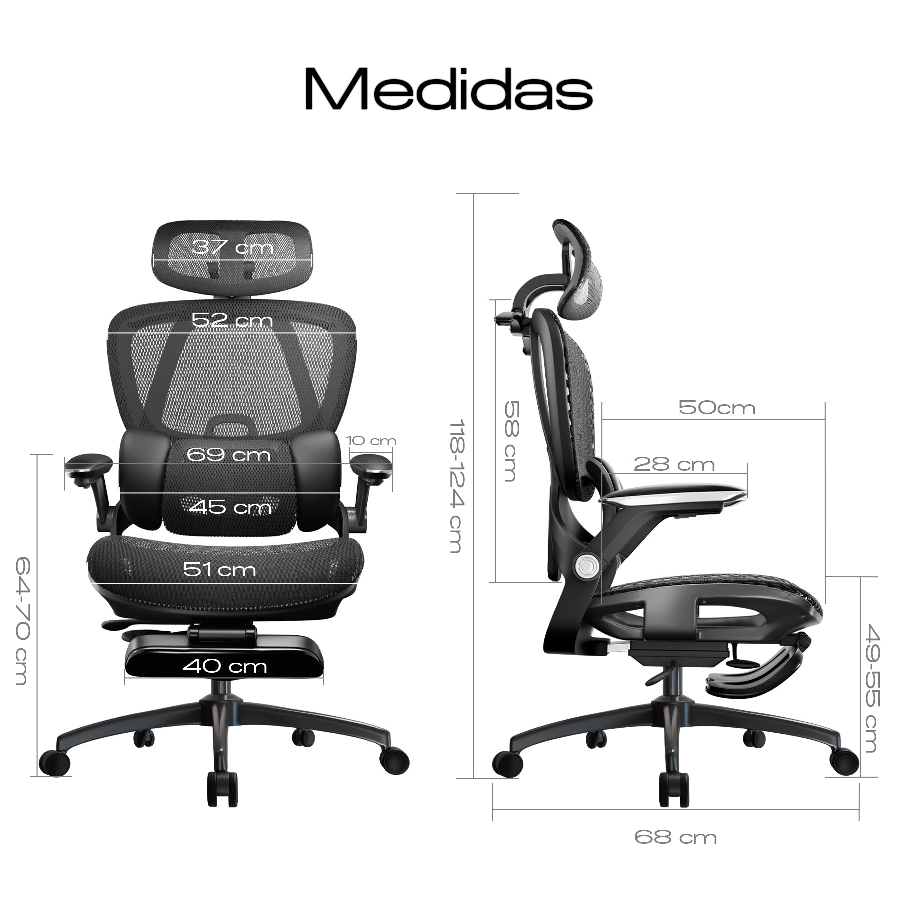 Silla de Oficina, Reposapiés, Reclinable, Cómoda OUO T70W