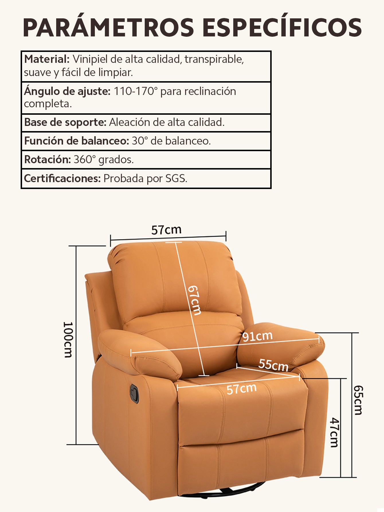 Sillón Sofá Reclinable Giratorio y Mecedor OUO D008 | Con Reposapiés y Rotación 360°