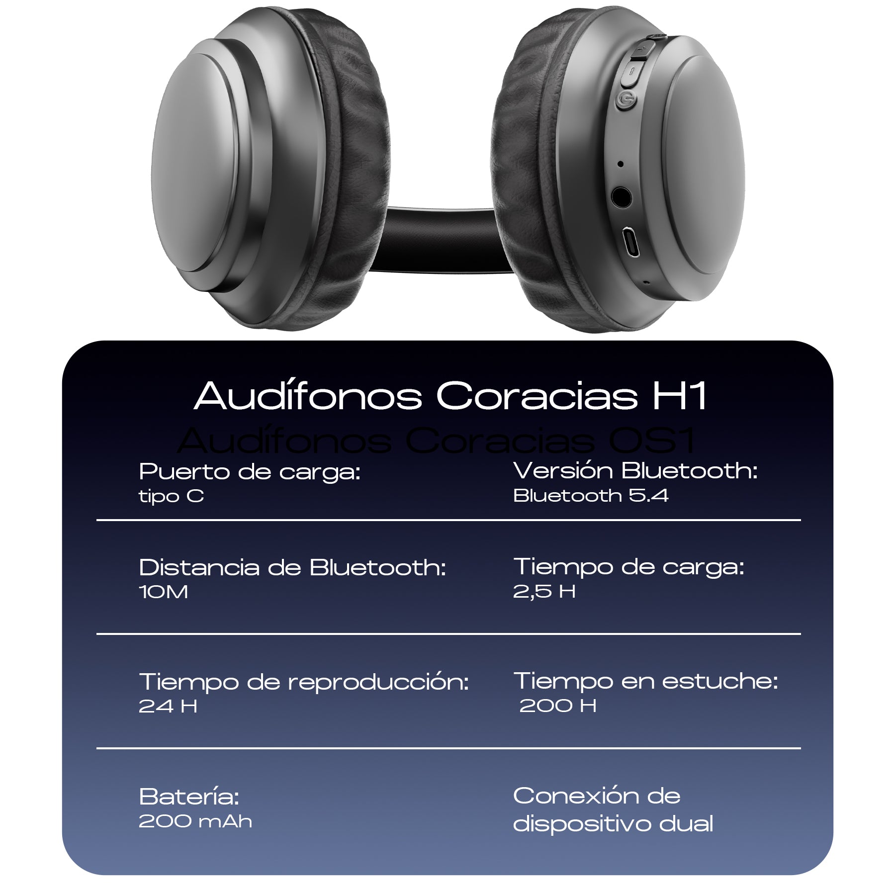 Audífonos Inalámbricos De Diadema con Cancelación de Ruido CORACIAS H1