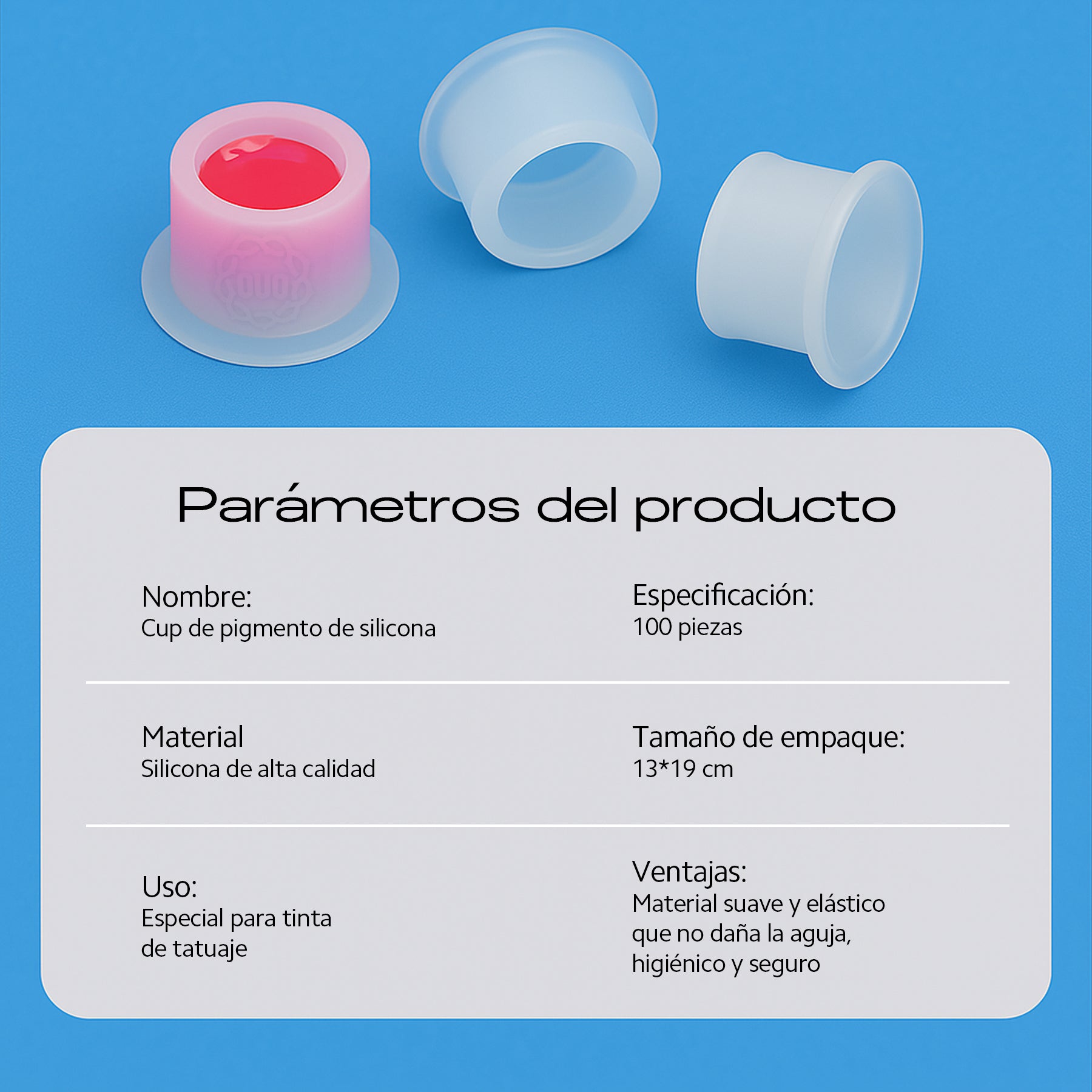 Tattoo Ink Cups – Pack de 100, Silicona Pura, Base Antideslizante