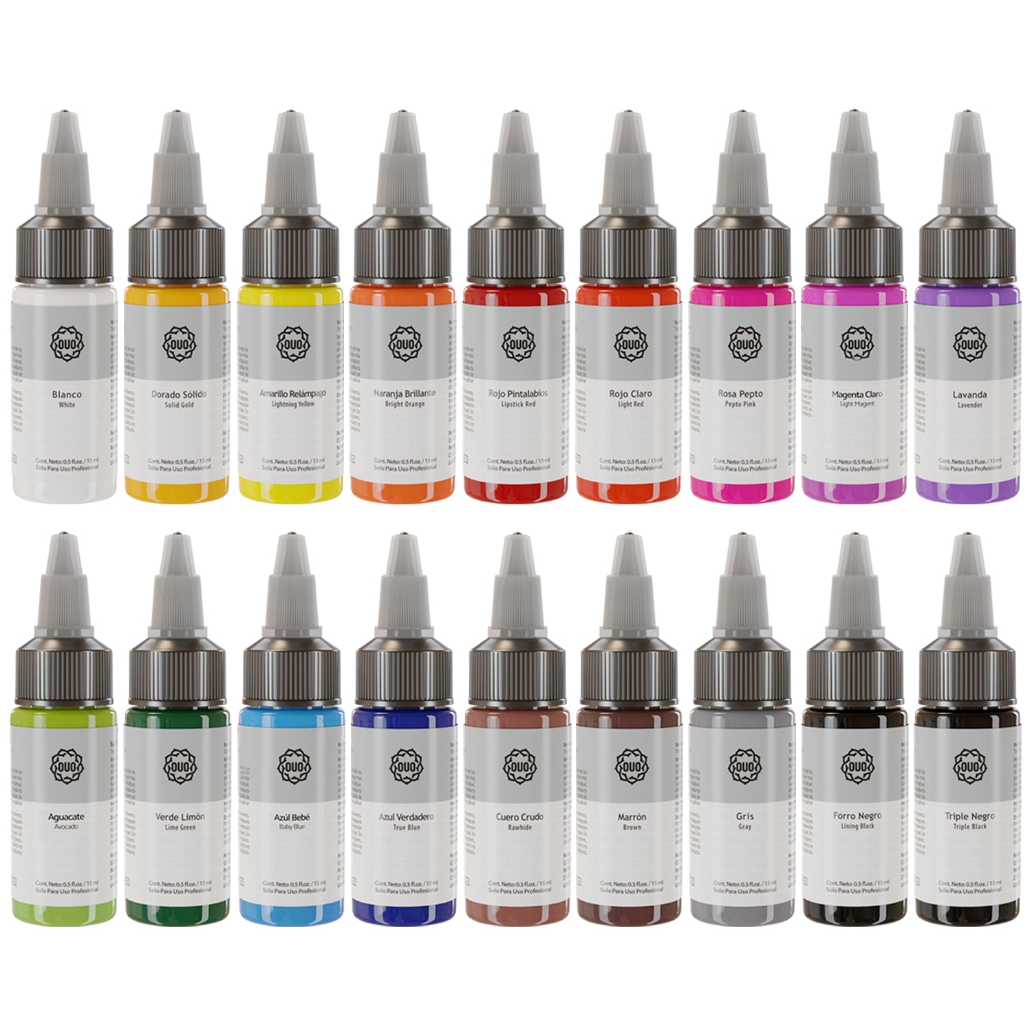 Kit de Tinta para Tatuar OUO | 18 Colores Vibrantes, Vegano y Profesional (15 ml c/u)