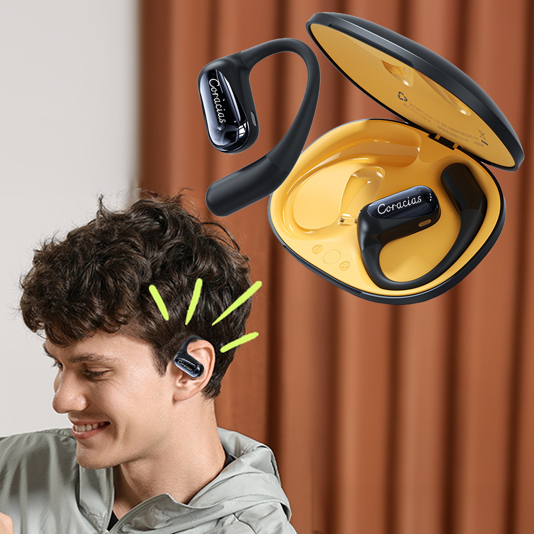 CORACIAS OS3 Auriculares Bluetooth 5.4 Inalámbricos, Diseño Abierto Ultraligero, Sonido Envolvente 3D, Cancelación de Ruido AI, IPX4, 32h de Batería, Micrófono HD, Controles Táctiles