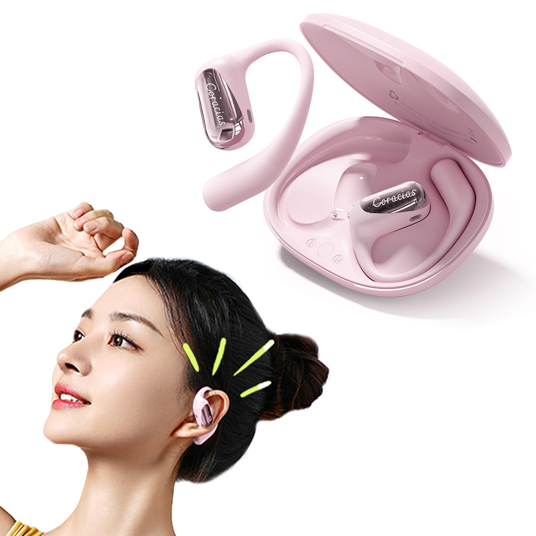 CORACIAS OS3 Auriculares Bluetooth 5.4 Inalámbricos, Diseño Abierto Ultraligero, Sonido Envolvente 3D, Cancelación de Ruido AI, IPX4, 32h de Batería, Micrófono HD, Controles Táctiles