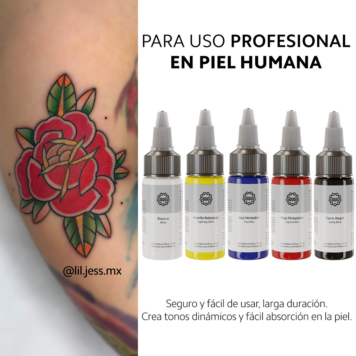 Tinta para Tatuaje en Piel Humana OUO | Pigmentos Profesionales y Colores Vibrantes (5pcs)