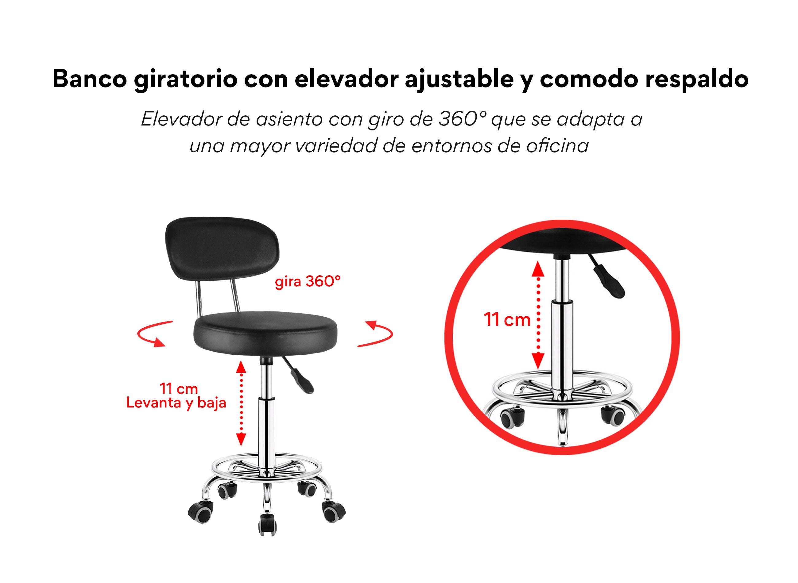 Pack de 2 Taburetes Giratorios OUO LT00518X2 | Ajustables, Ergonómicos y Resistentes
