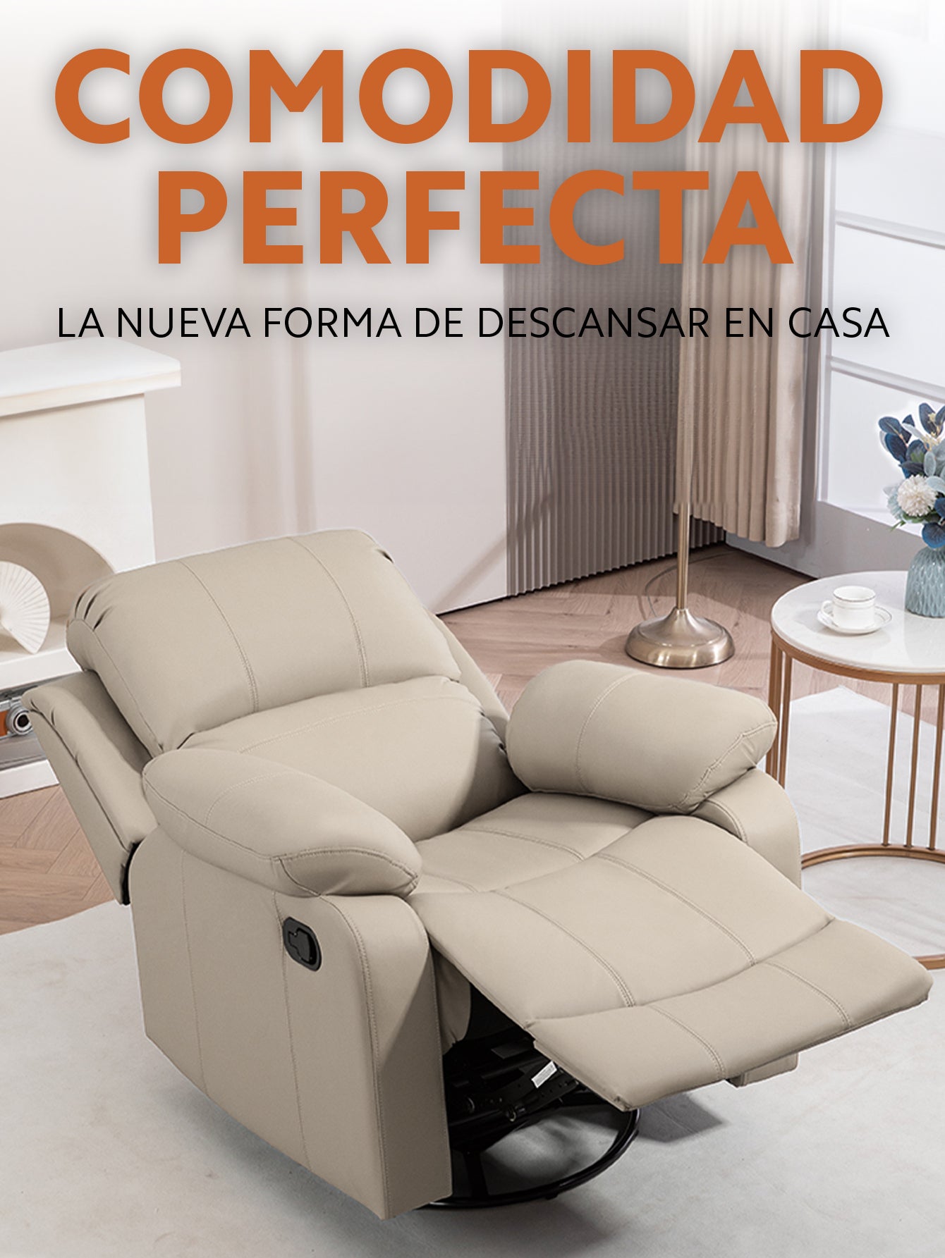 Sillón Sofá Reclinable Giratorio y Mecedor OUO D008 | Con Reposapiés y Rotación 360°