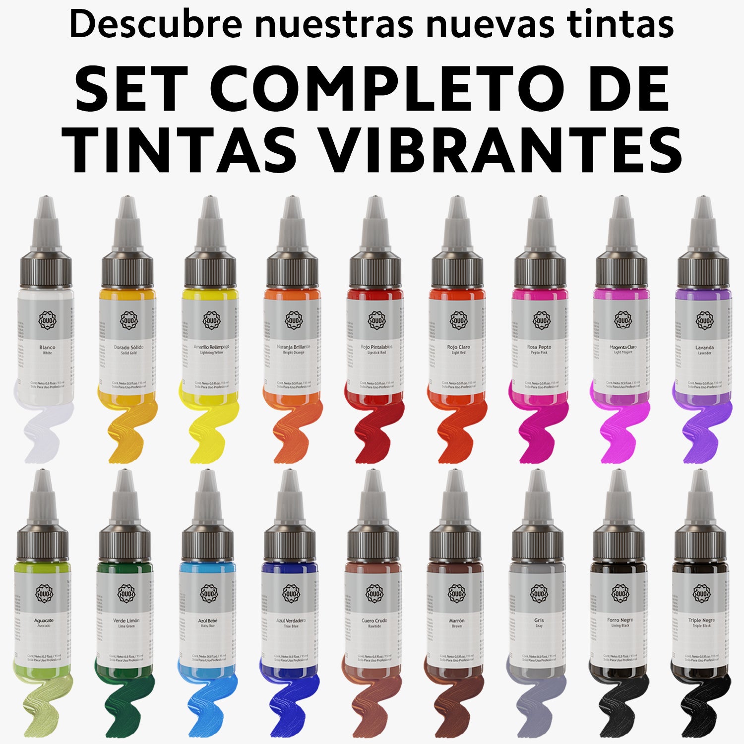 Kit de Tinta para Tatuar OUO | 18 Colores Vibrantes, Vegano y Profesional (15 ml c/u)
