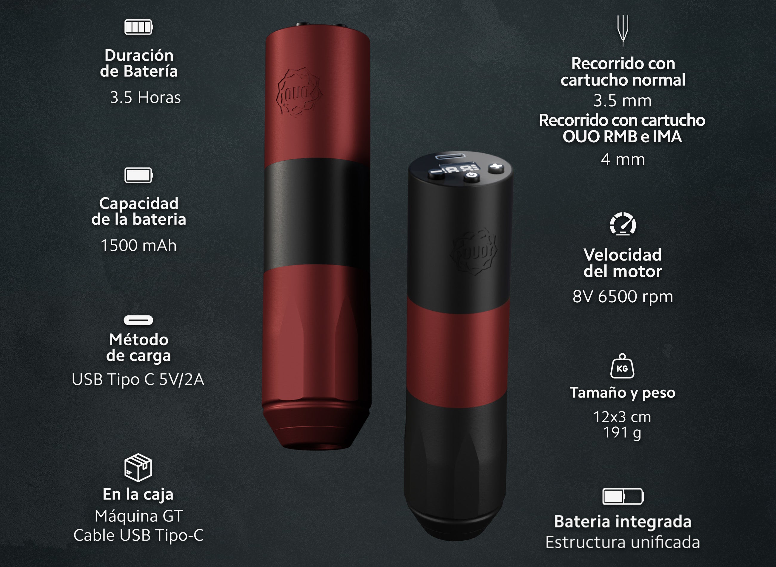 Kit para Tatuar Profesional Completo OUO | Inalámbrico con Tinta 18 Pzs