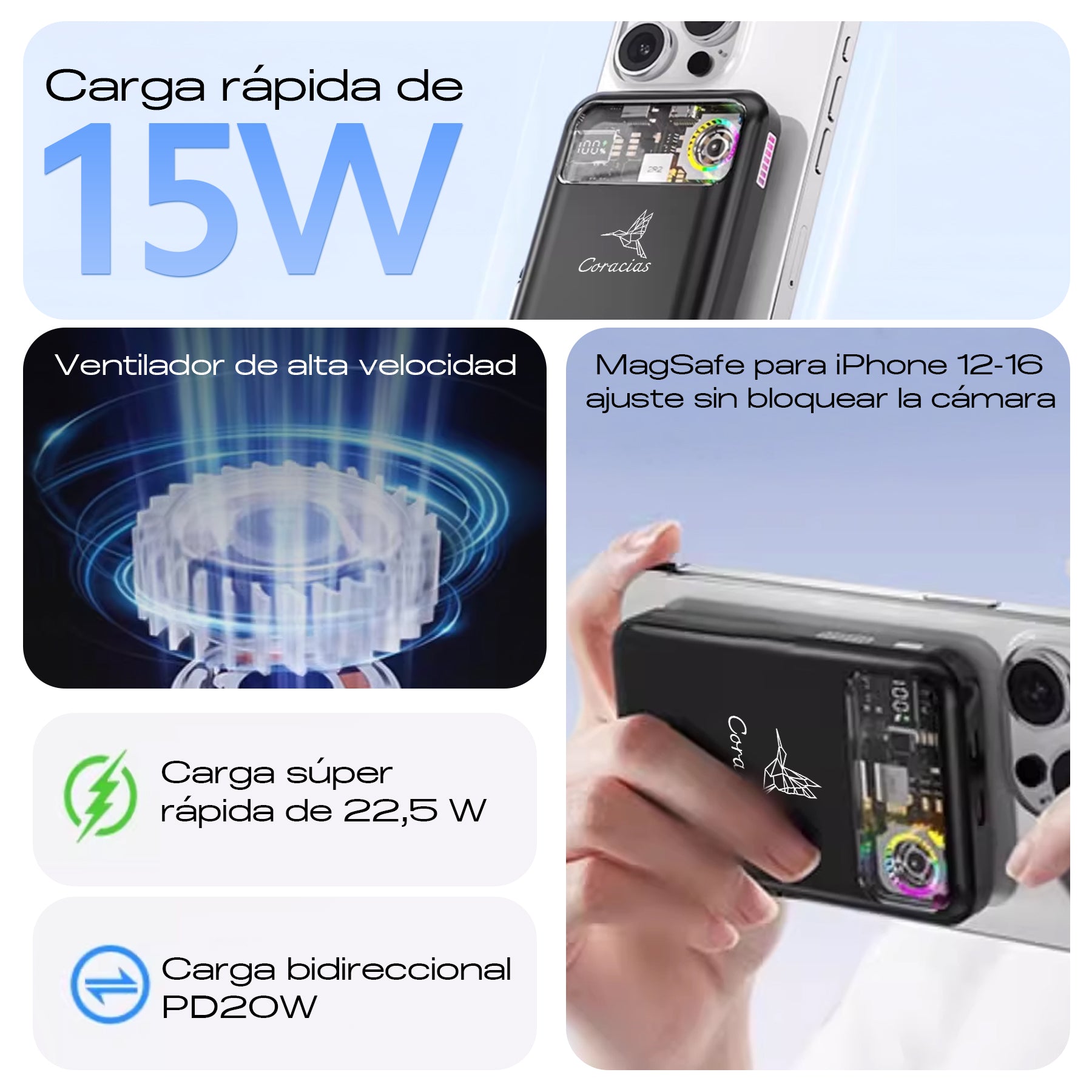 Power Bank Inalámbrica Carga Rápida PD20W CORACIAS P1
