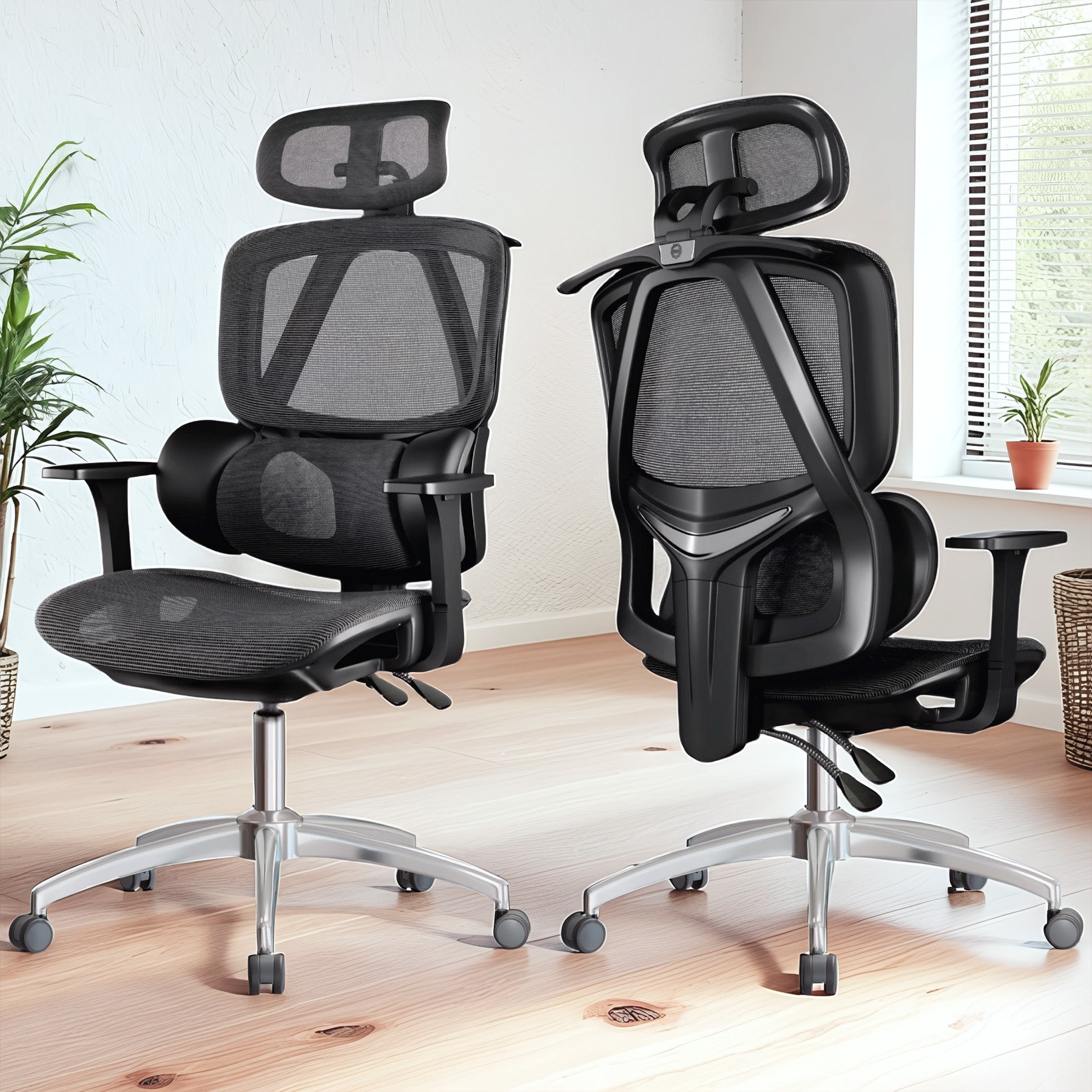 Silla de Oficina Ergonómica OUO T70 Lite | Soporte Lumbar Ajustable y Reposacabezas Rotativo