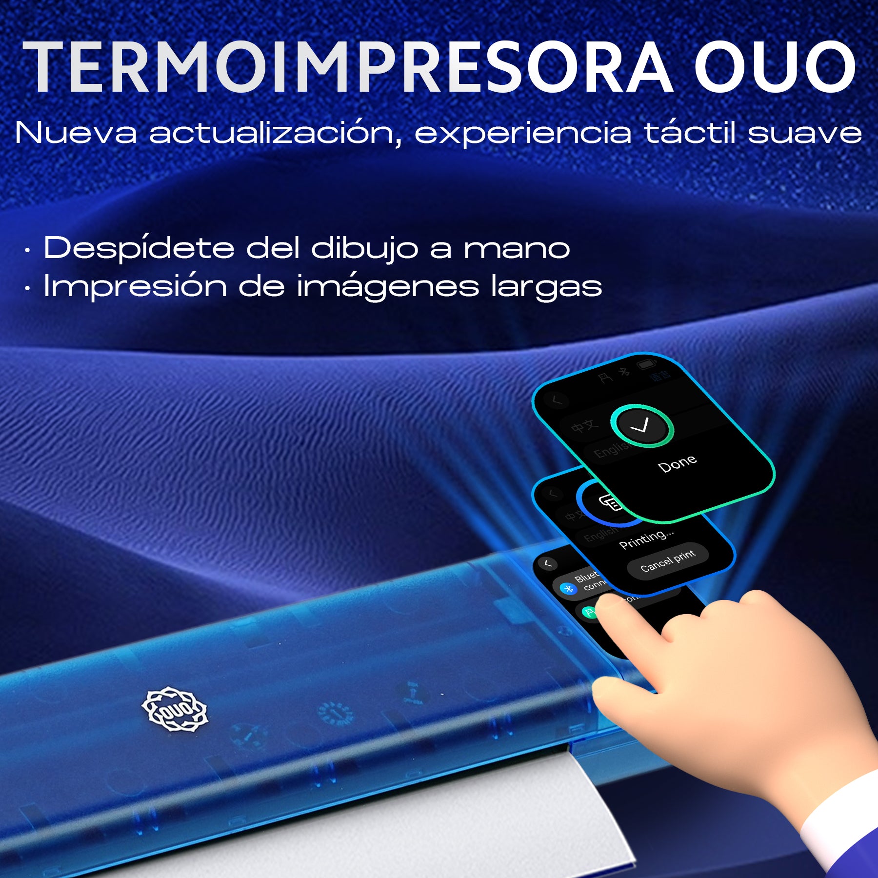 Termoimpresora para tatuajes OUO con pantalla HD, impresión clara, conexión inalámbrica y diseño compacto.