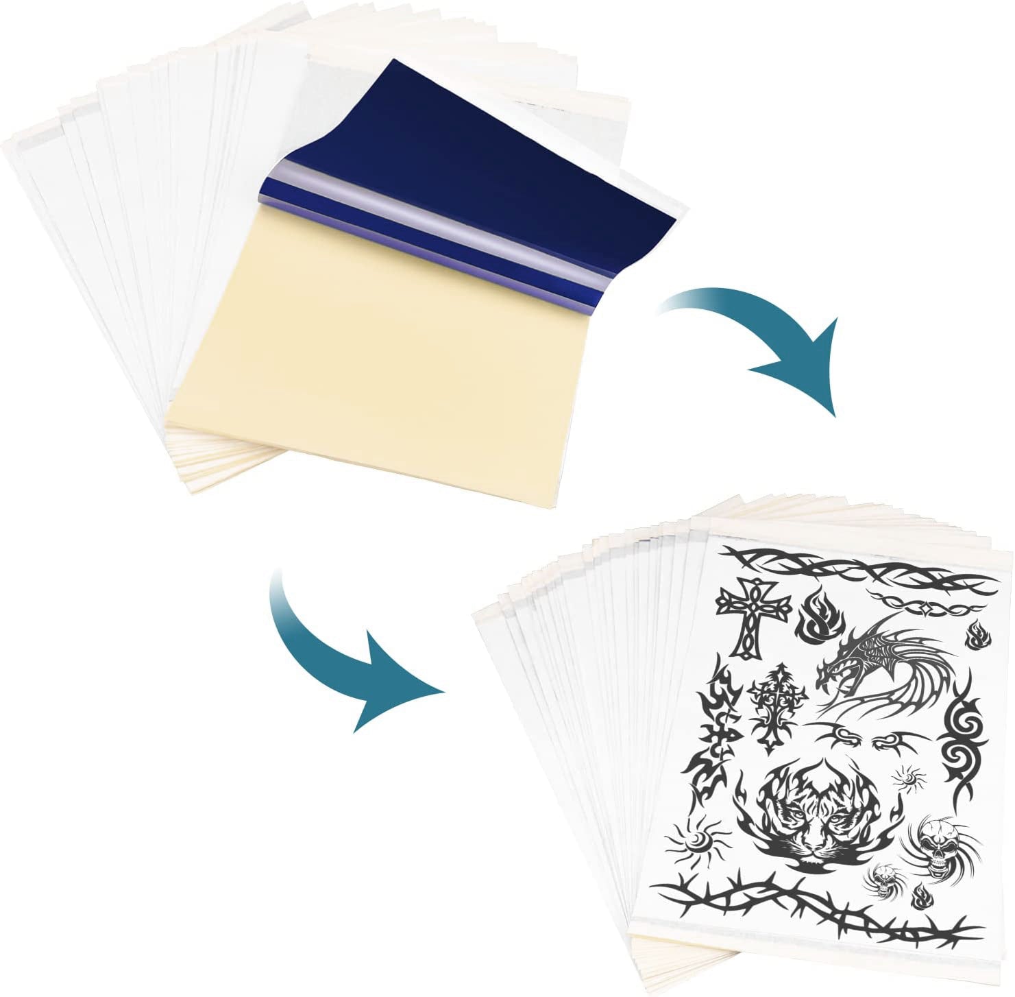 Papel Hectográfico para Transfer de Tatuaje OUO | Stencil Térmico Profesional (100 Pzs, A4)