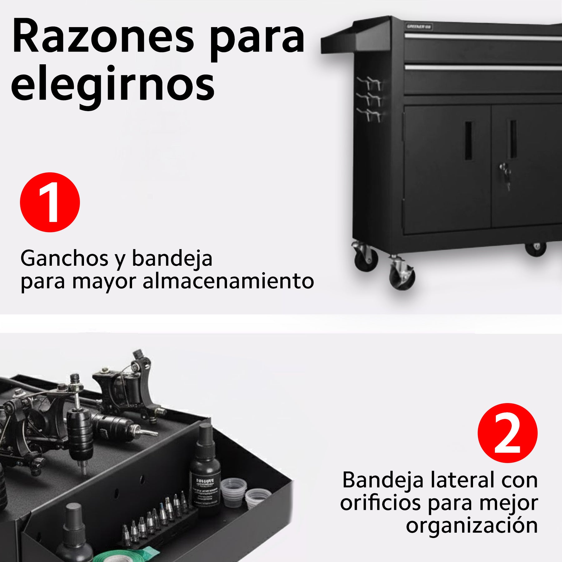 OUO Carrito de Trabajo Profesional Resistente 200kg con Ruedas y Cajones, Mesa Auxiliar para Tatuaje Estética Peluquería Spa Taller Estilistas Barbería | Estación Profesional con Cajones, Mesa de Trabajo y Organizador (Negro)