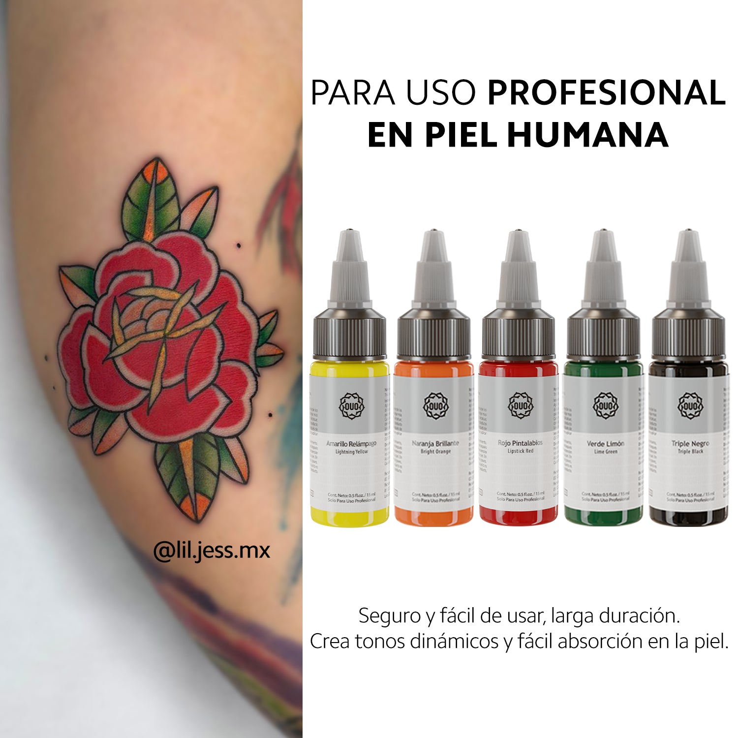 Kit de Tinta para Tatuar OUO | 18 Colores Vibrantes, Vegano y Profesional (15 ml c/u)