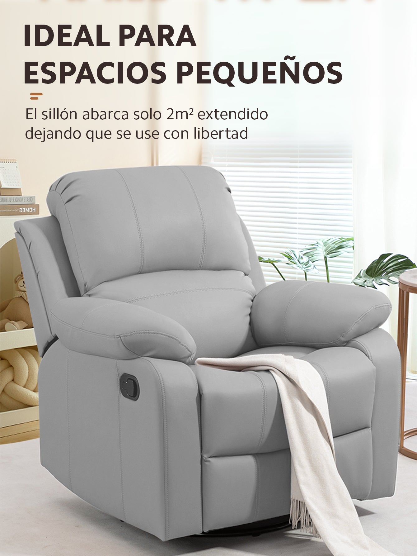 Sillón Sofá Reclinable Giratorio y Mecedor OUO D008 | Con Reposapiés y Rotación 360°