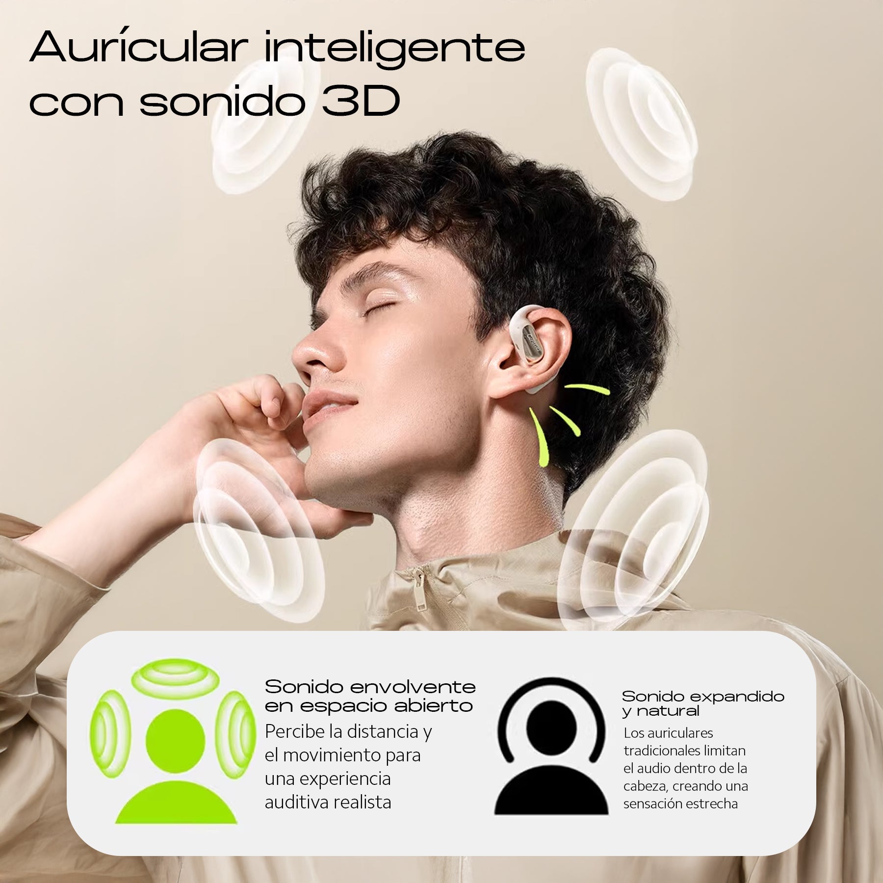 CORACIAS OS3 Auriculares Bluetooth 5.4 Inalámbricos, Diseño Abierto Ultraligero, Sonido Envolvente 3D, Cancelación de Ruido AI, IPX4, 32h de Batería, Micrófono HD, Controles Táctiles