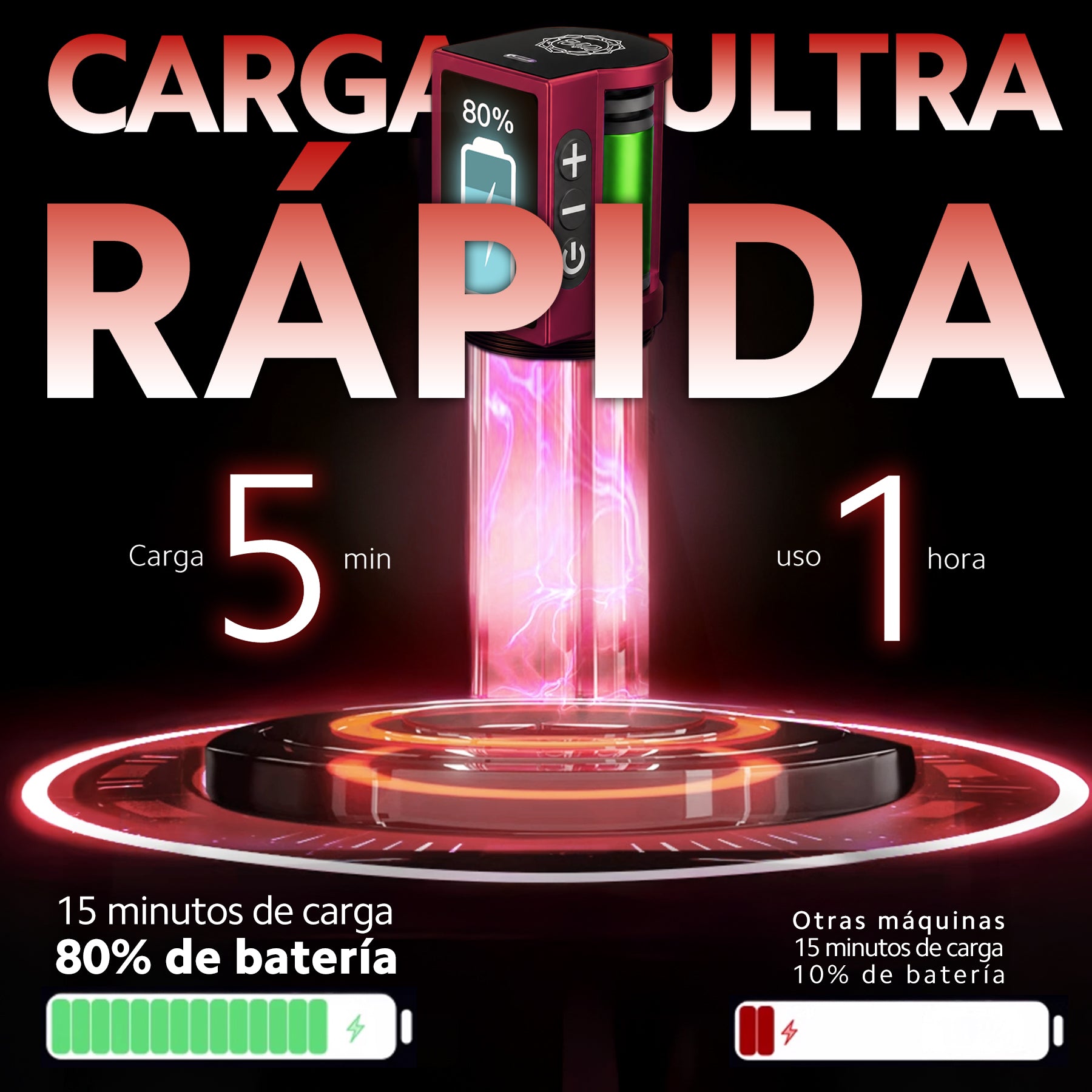Máquina de Tatuar Inalámbrica Ace Pen 3 | Stroke Ajustable 2.4-4.2 mm | Batería Intercambiable 2000 mAh