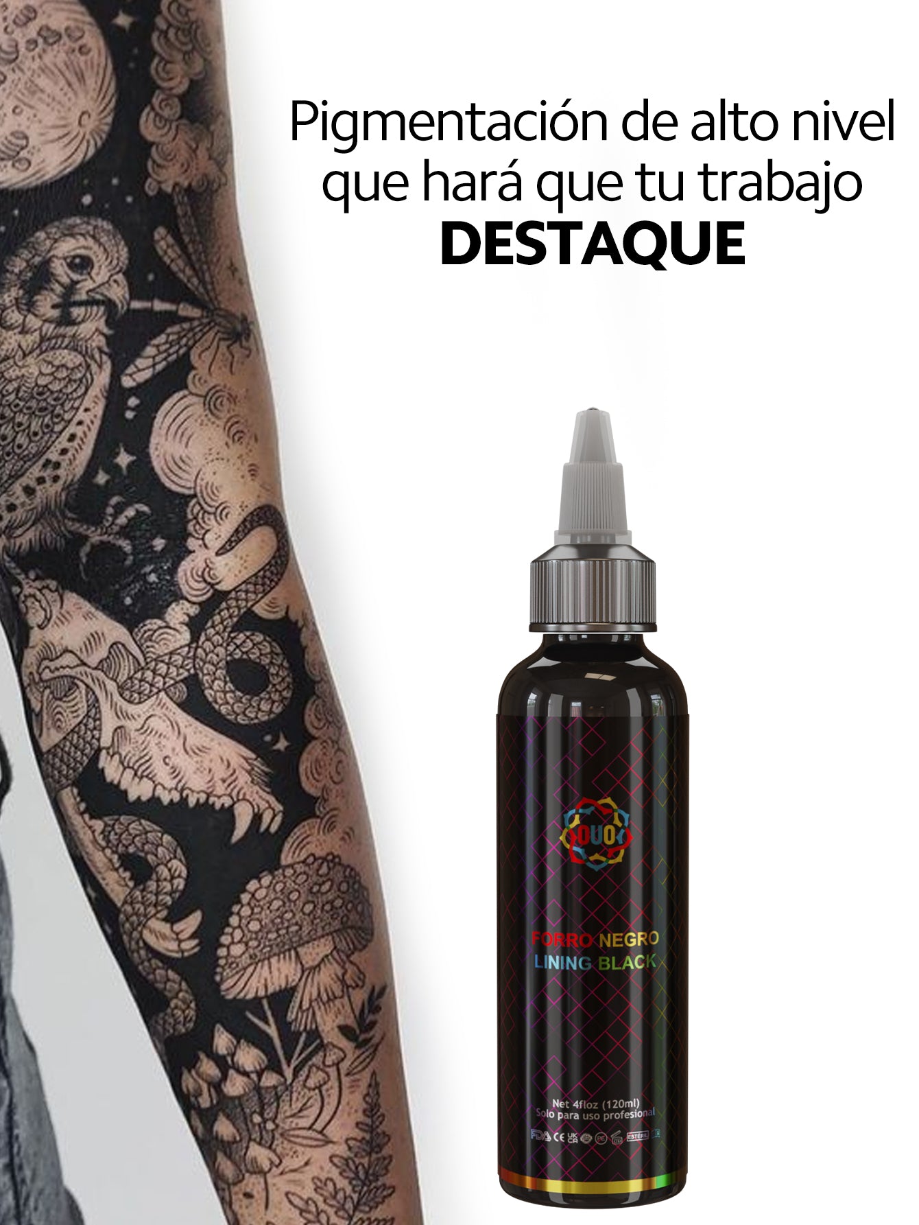 Tinta de Tatuaje OUO Lining Black | Negro Intenso y Preciso para Trazos Profesionales (120ml)