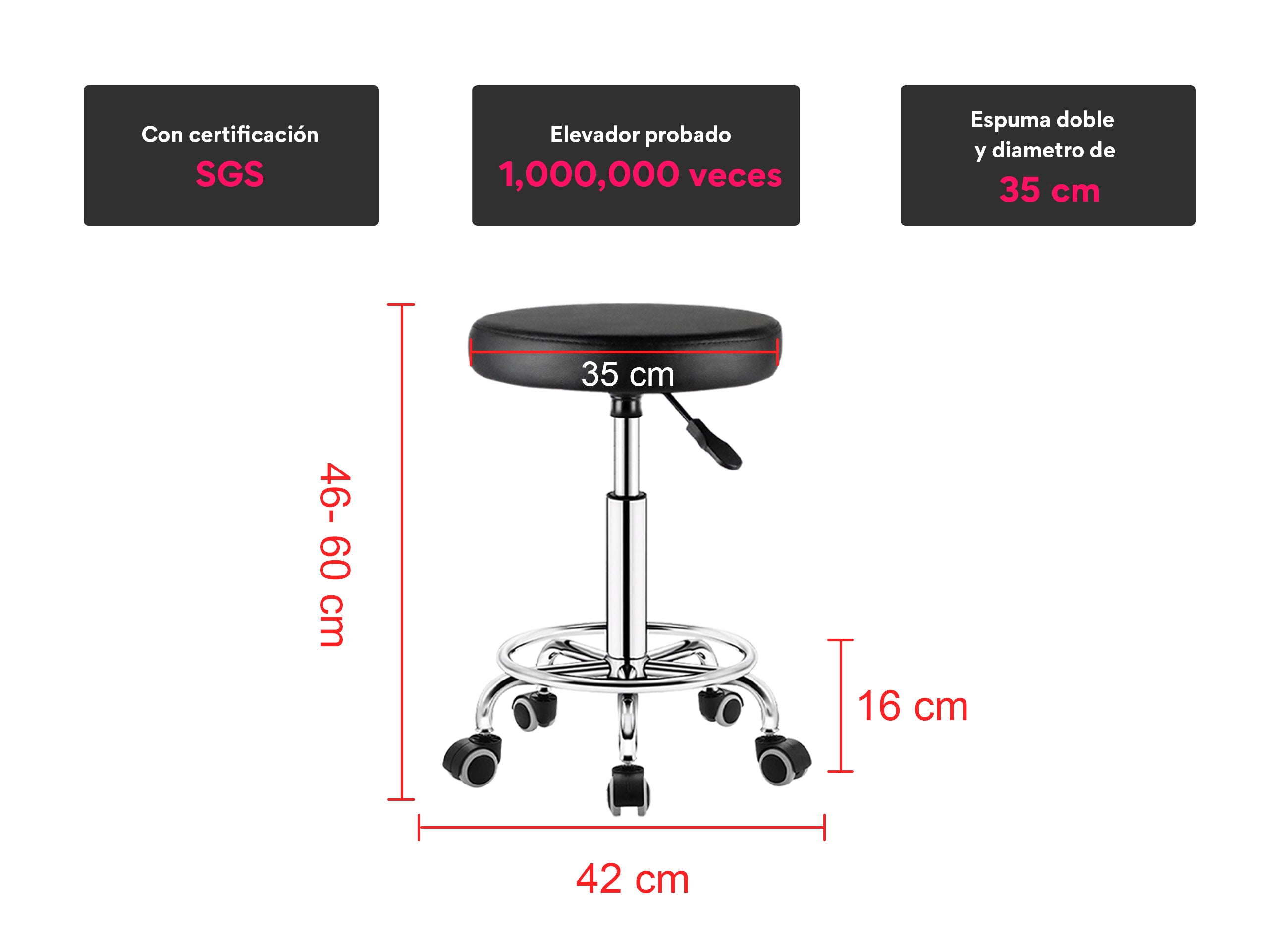 Banco Taburete Giratorio OUO | Ruedas Silenciosas y Ajuste Hidráulico para Spa, Tattoo y Salón