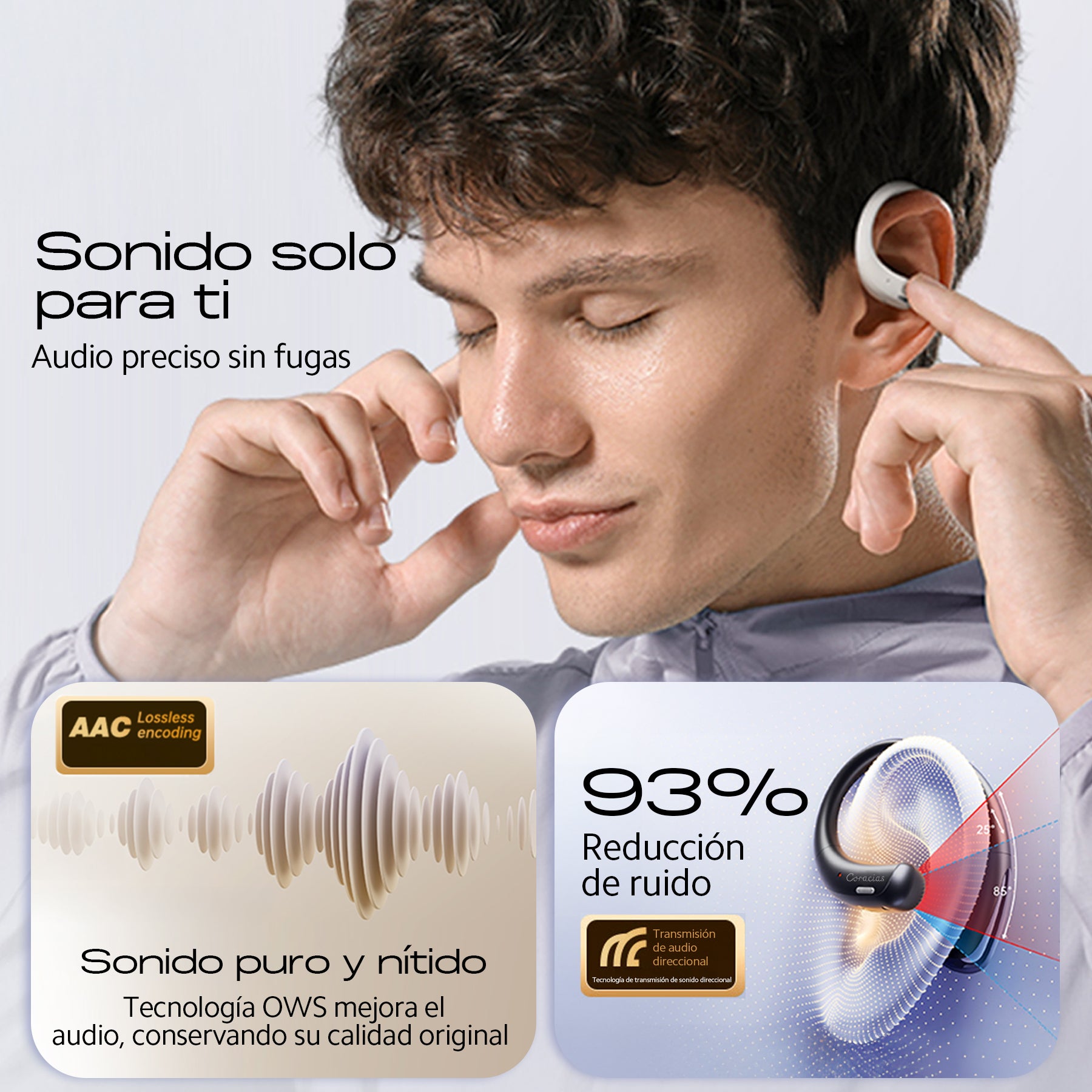 Auriculares Inalámbricos Bluetooth 5.4, Sonido 3D, Cancelación de Ruido AI, Ultraligeros 4.8g, IPX4 Resistentes al Agua, 90 Días en Espera, Controles Táctiles – CORACIAS OS1