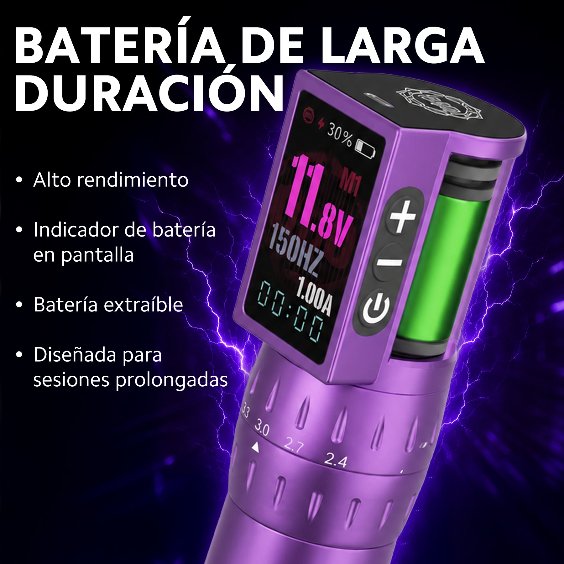 Máquina de Tatuar Inalámbrica Ace Pen 3 | Stroke Ajustable 2.4-4.2 mm | Batería Intercambiable 2000 mAh