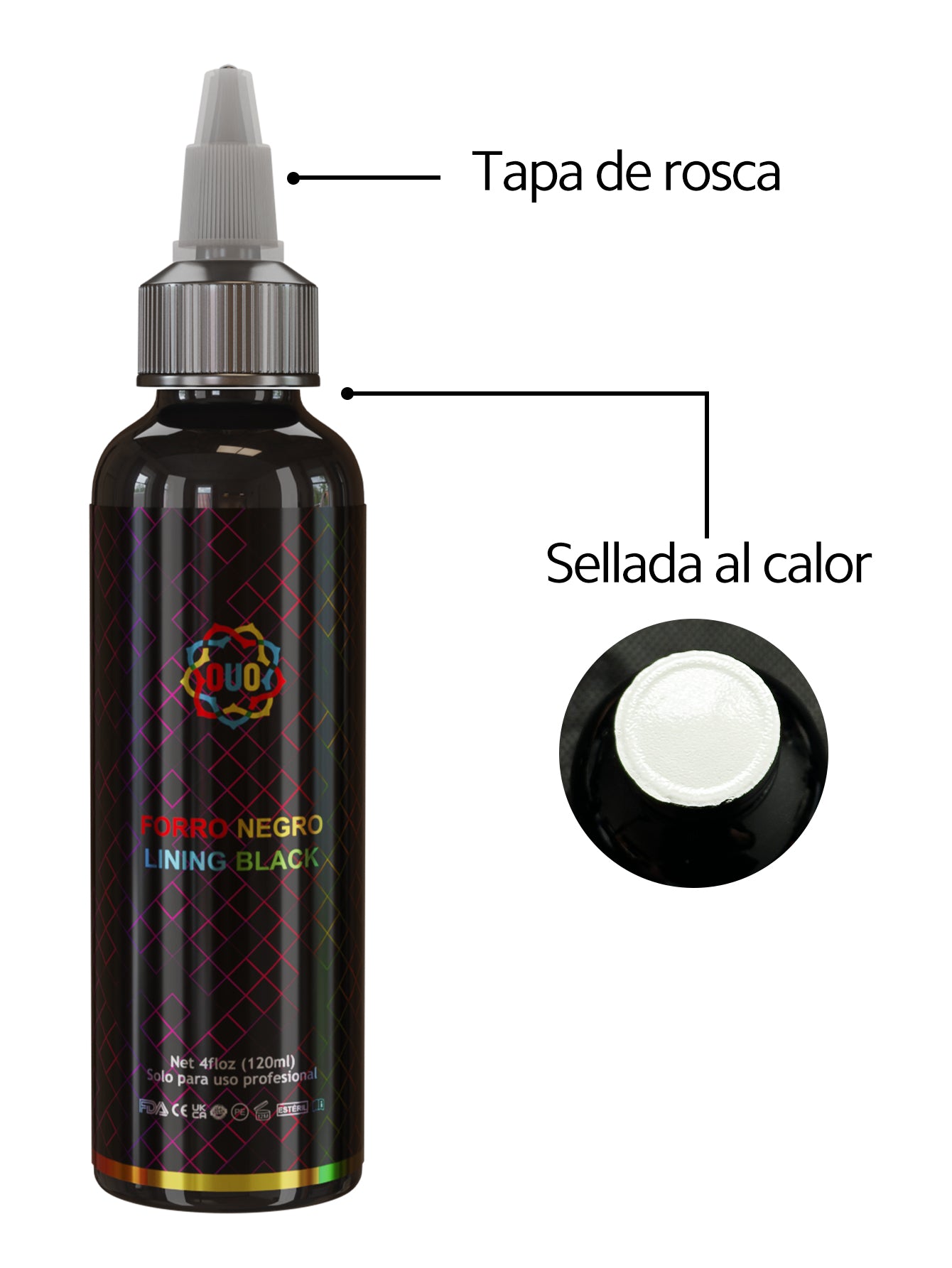 Tinta de Tatuaje OUO Lining Black | Negro Intenso y Preciso para Trazos Profesionales (120ml)
