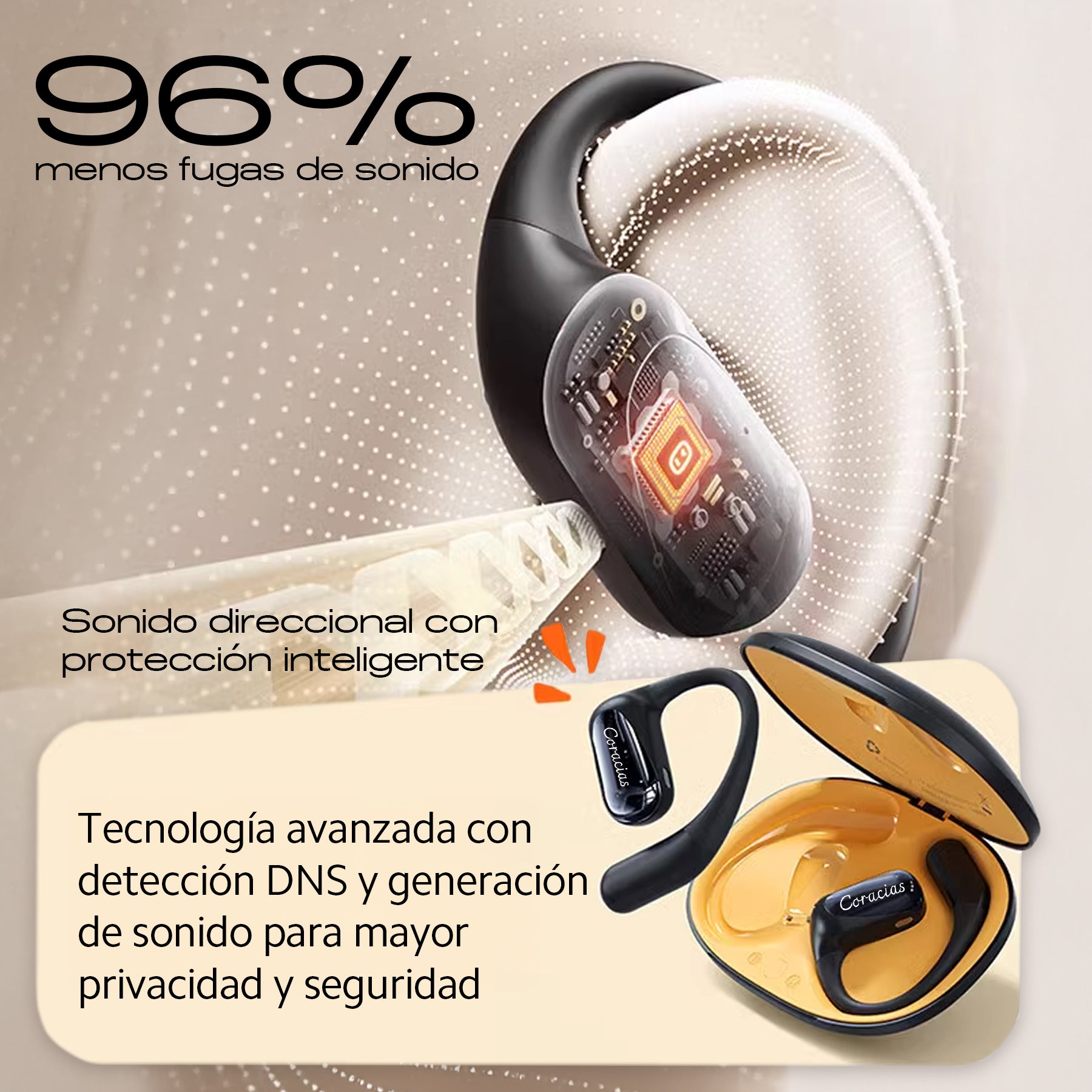 CORACIAS OS3 Auriculares Bluetooth 5.4 Inalámbricos, Diseño Abierto Ultraligero, Sonido Envolvente 3D, Cancelación de Ruido AI, IPX4, 32h de Batería, Micrófono HD, Controles Táctiles