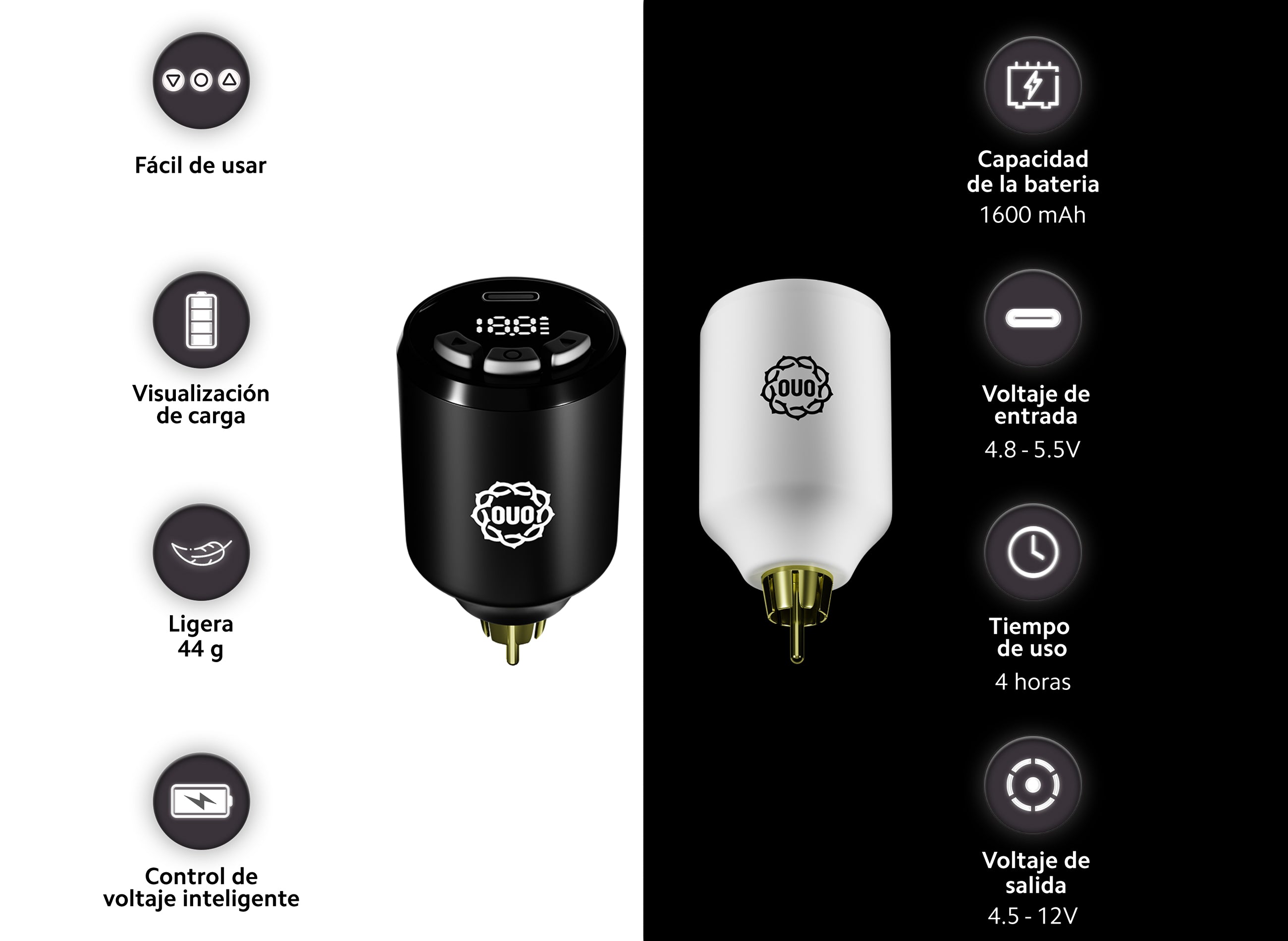 Kit de Tatuaje OUO Profesional con Máquina mini Fuow y Batería Inalambrica. Tinta Negra, Espuma Limpiadora, Vaselina y Accesorios