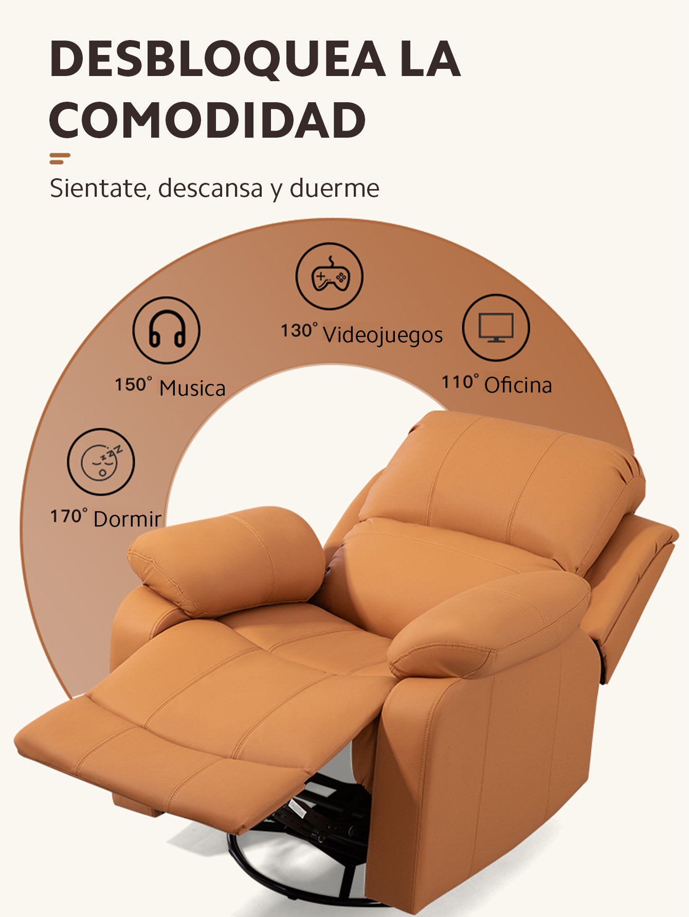 Sillón Sofá Reclinable Giratorio y Mecedor OUO D008 | Con Reposapiés y Rotación 360°