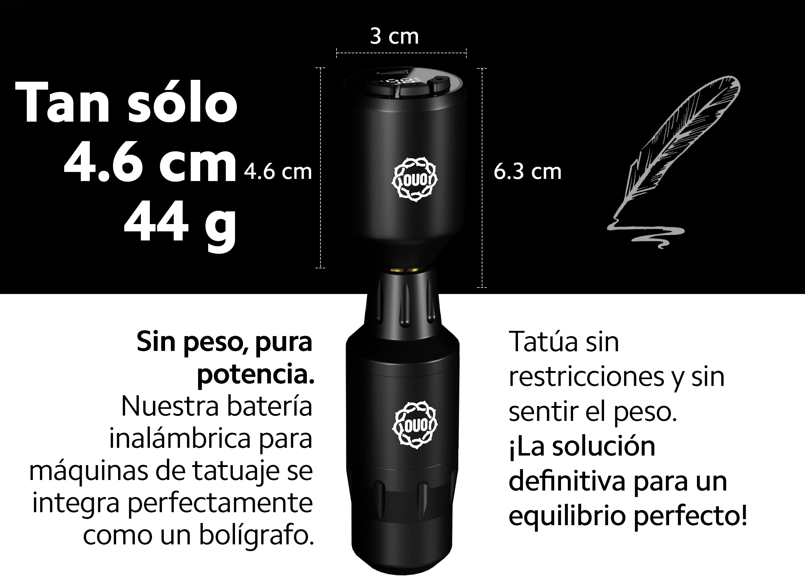 Kit de Tatuaje OUO Profesional con Máquina mini Fuow y Batería Inalambrica. Tinta Negra, Espuma Limpiadora, Vaselina y Accesorios