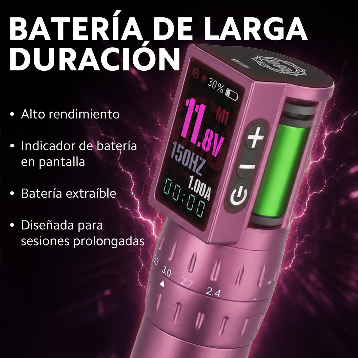 Ace Pen 3 Máquina de Tatuar Inalámbrica | Stroke Ajustable 2.4-4.2 mm | Batería Intercambiable 2000 mAh