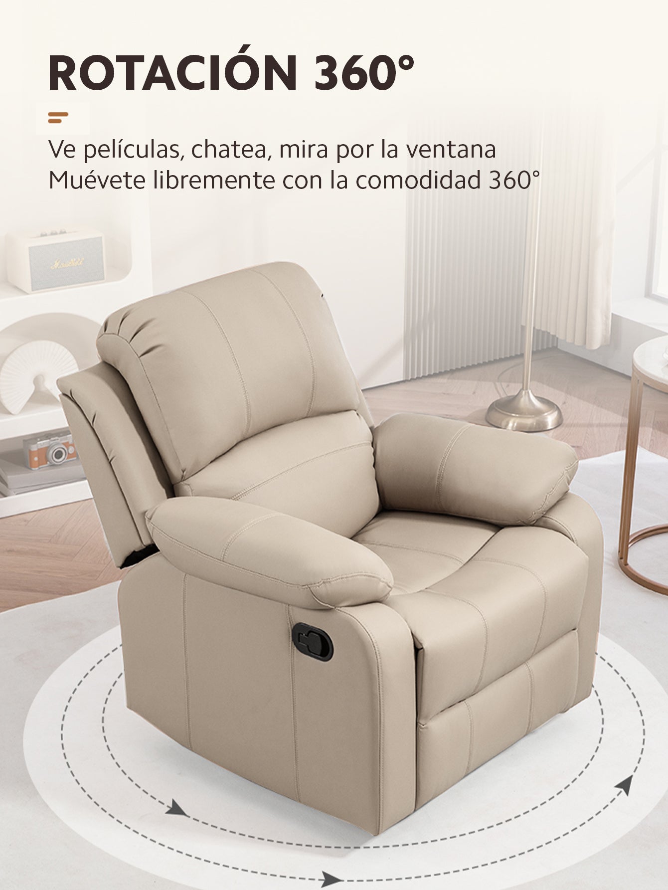 Sillón Sofá Reclinable Giratorio y Mecedor OUO D008 | Con Reposapiés y Rotación 360°