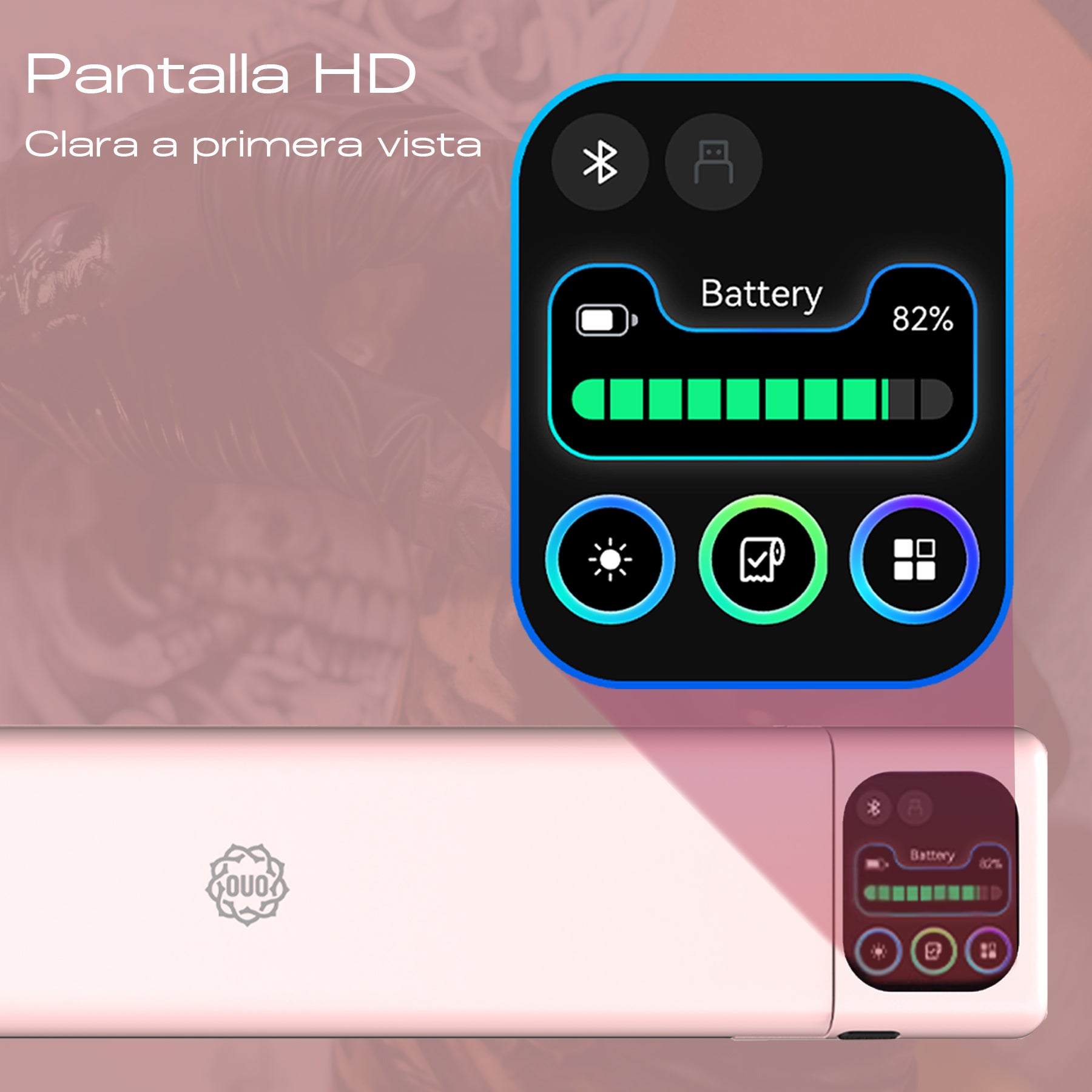 Termoimpresora para tatuajes OUO con pantalla HD, impresión clara, conexión inalámbrica y diseño compacto.