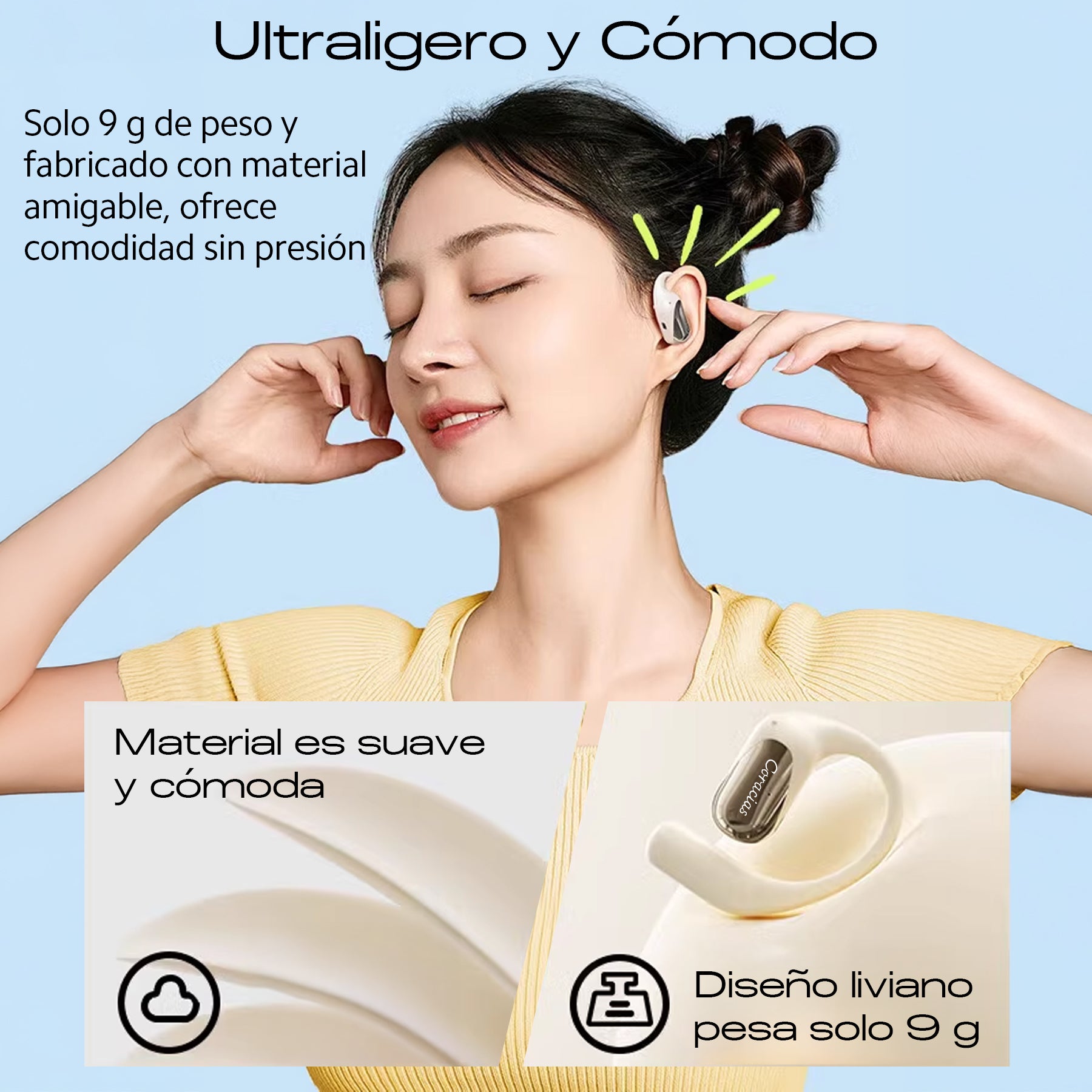 CORACIAS OS3 Auriculares Bluetooth 5.4 Inalámbricos, Diseño Abierto Ultraligero, Sonido Envolvente 3D, Cancelación de Ruido AI, IPX4, 32h de Batería, Micrófono HD, Controles Táctiles
