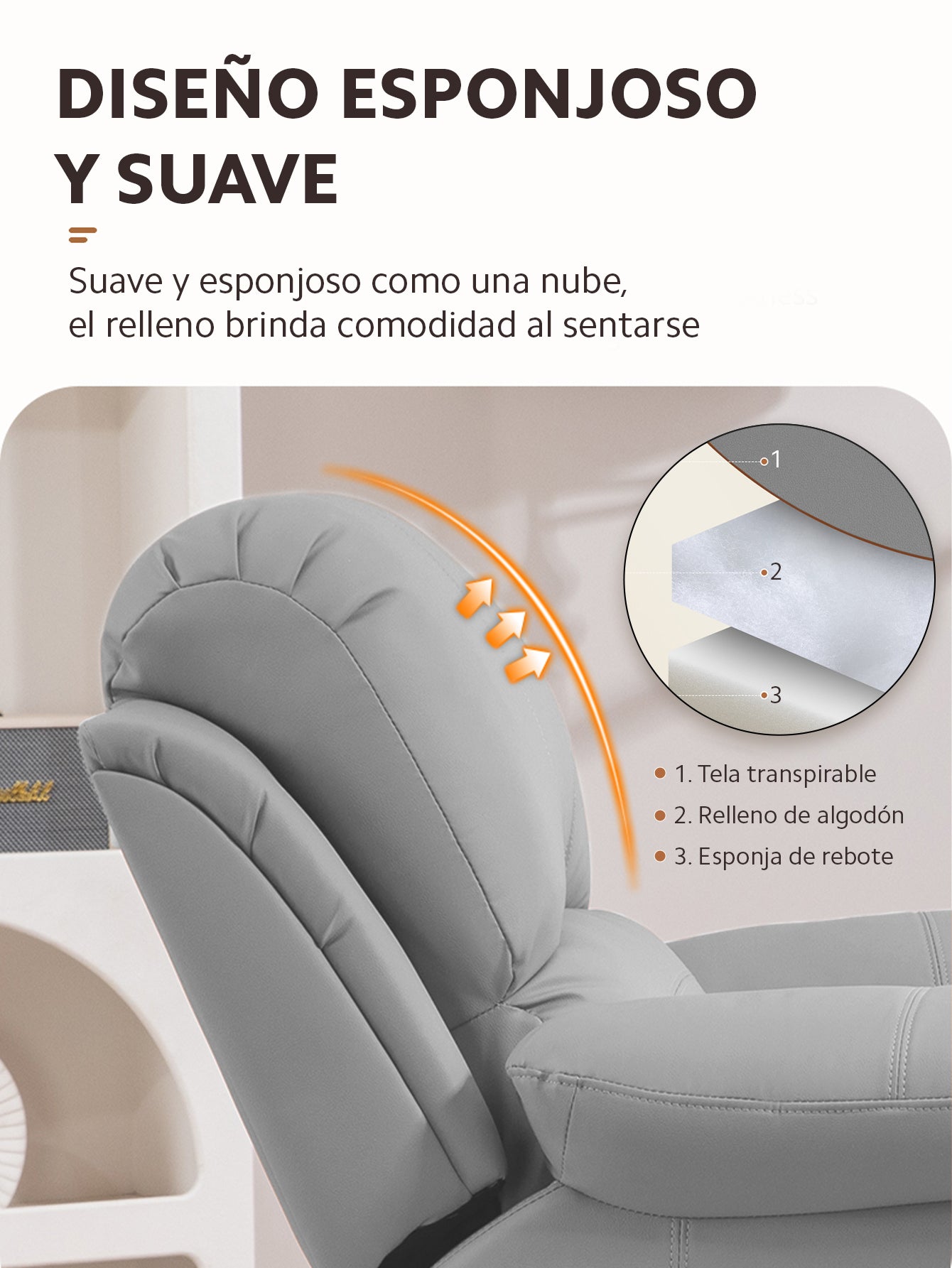 Sillón Sofá Reclinable Giratorio y Mecedor OUO D008 | Con Reposapiés y Rotación 360°