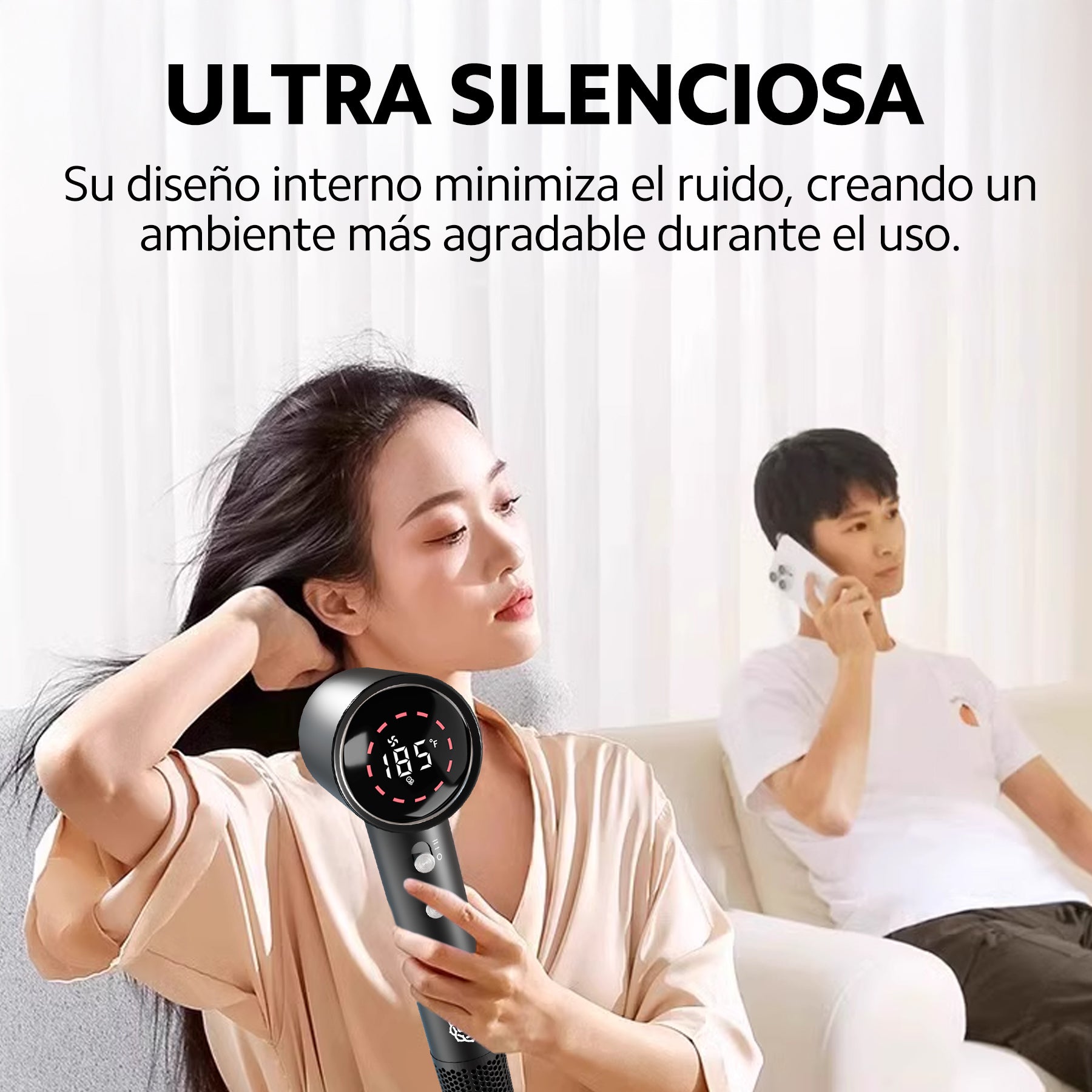 Secadora de Cabello con Iones Negativos, Difusor para Rizos y Boquilla Alaciadora | OUO 110,000 RPM Ligera, Silenciosa y Profesional