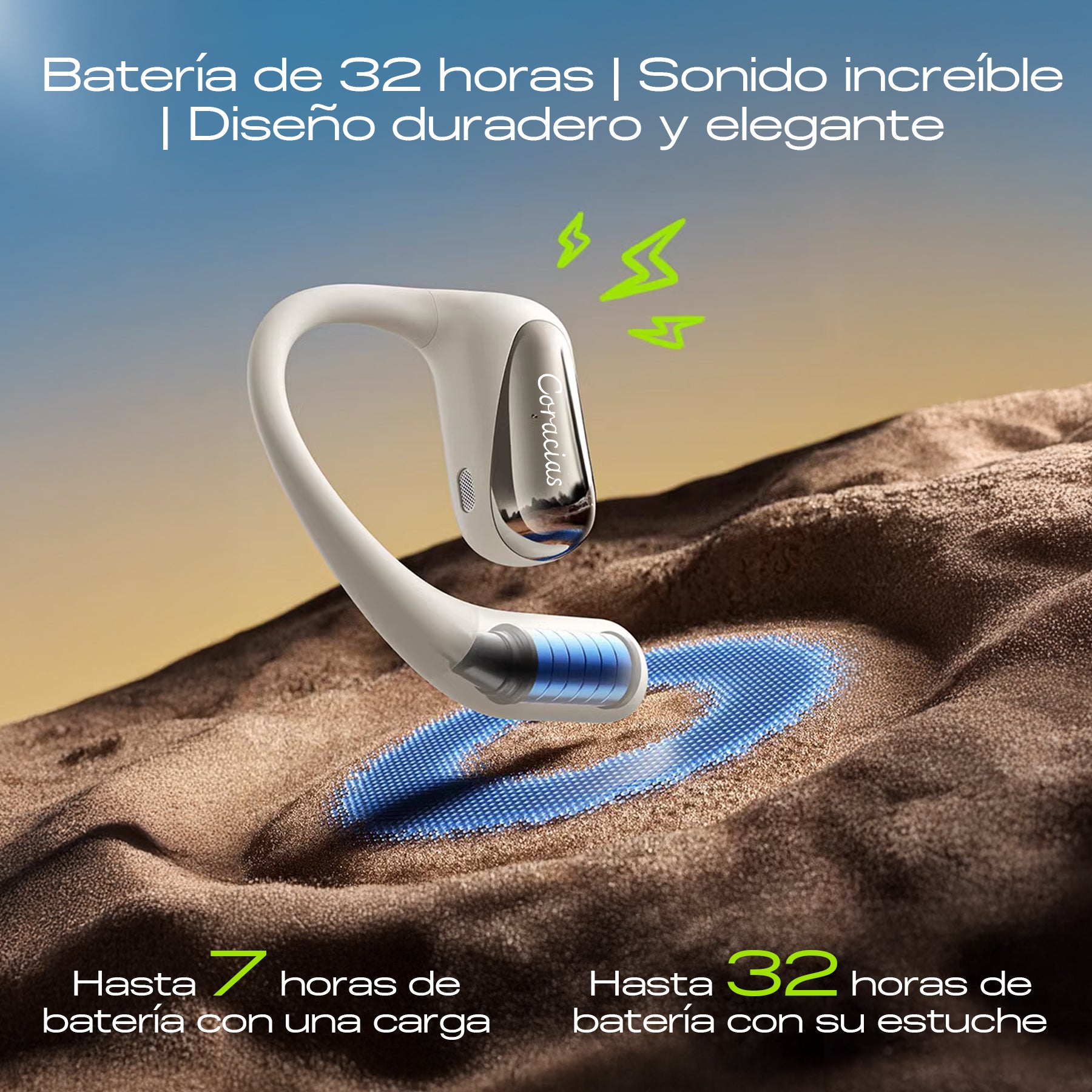 CORACIAS OS3 Auriculares Bluetooth 5.4 Inalámbricos, Diseño Abierto Ultraligero, Sonido Envolvente 3D, Cancelación de Ruido AI, IPX4, 32h de Batería, Micrófono HD, Controles Táctiles