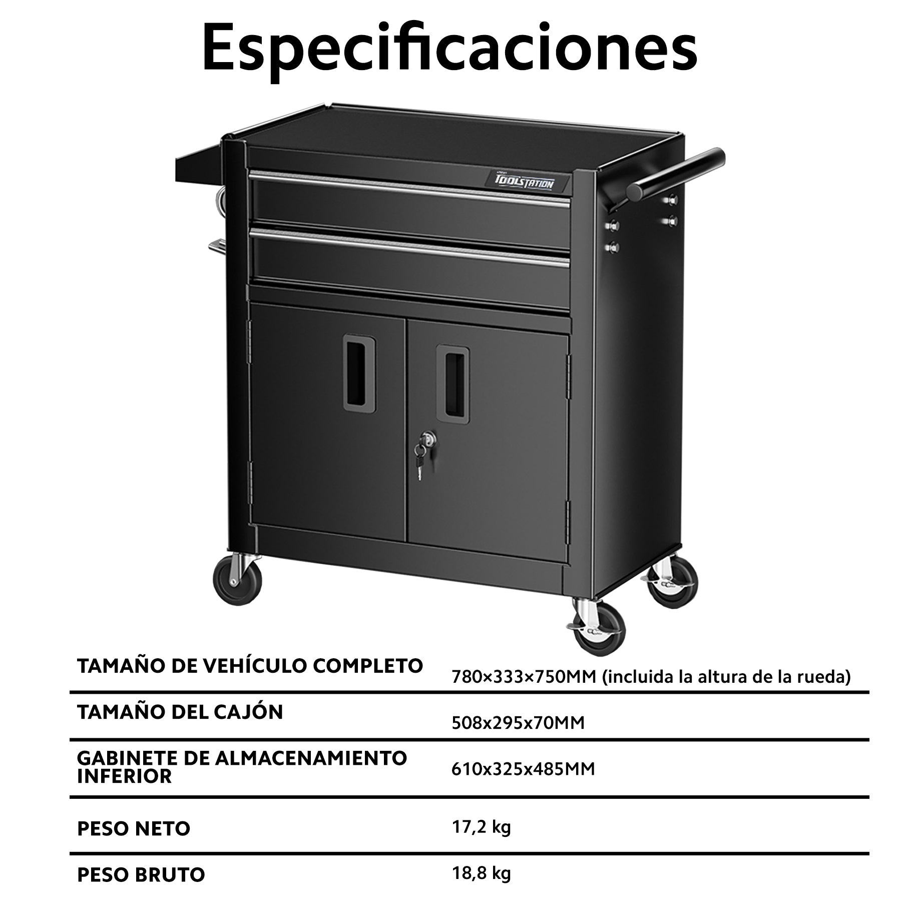 OUO Carrito de Trabajo Profesional Resistente 200kg con Ruedas y Cajones, Mesa Auxiliar para Tatuaje Estética Peluquería Spa Taller Estilistas Barbería | Estación Profesional con Cajones, Mesa de Trabajo y Organizador (Negro)