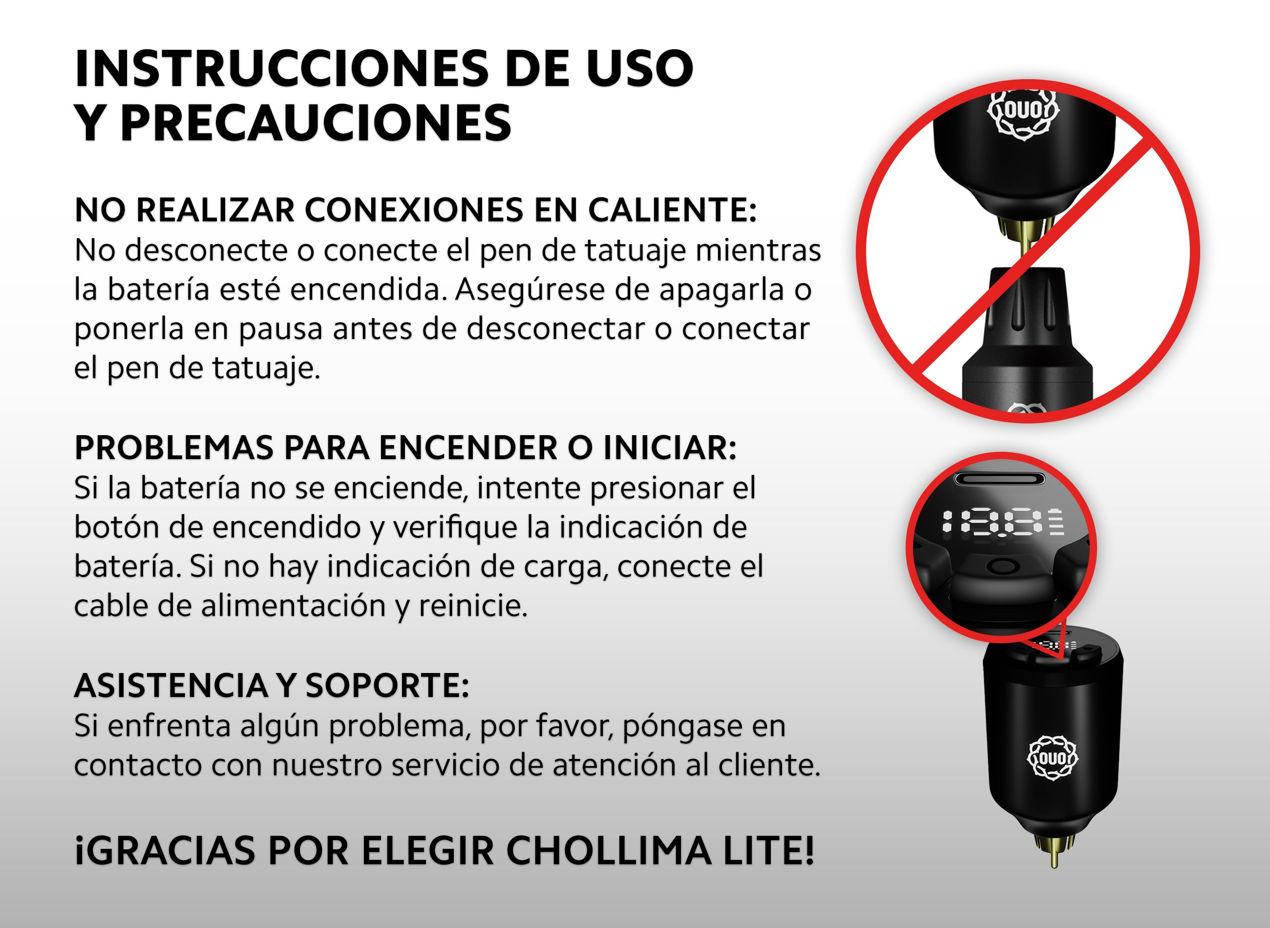 Batería Inalámbrica para Tatuar OUO Chollima Lite Pro | Carga Rápida, Pantalla LCD y Conexión RCA