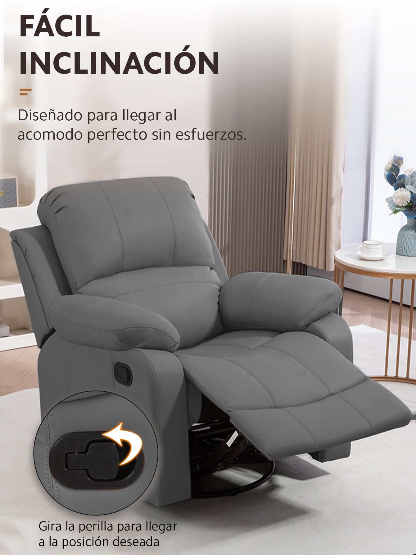 Sillón Sofá Reclinable Giratorio y Mecedor OUO D008 | Con Reposapiés y Rotación 360°