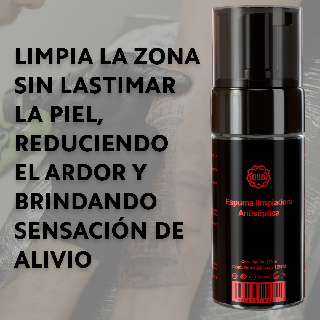 Kit de Tatuaje OUO Profesional con Máquina mini Fuow y Batería Inalambrica. Tinta Negra, Espuma Limpiadora, Vaselina y Accesorios