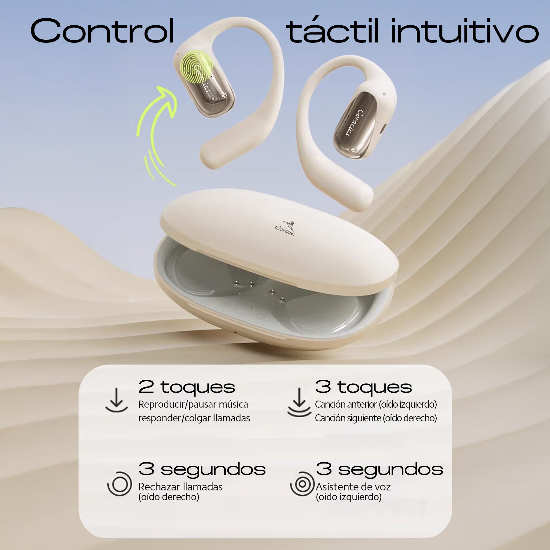 CORACIAS OS3 Auriculares Bluetooth 5.4 Inalámbricos, Diseño Abierto Ultraligero, Sonido Envolvente 3D, Cancelación de Ruido AI, IPX4, 32h de Batería, Micrófono HD, Controles Táctiles