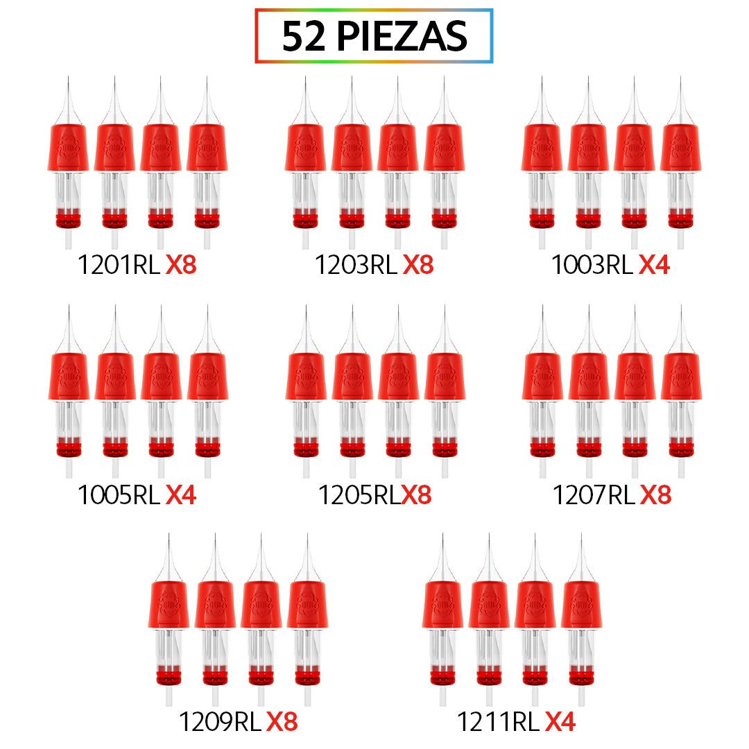 Kit de cartuchos para tatuar RL OUO IMAGINACIÓN MIX 52 Piezas Round Liner Pro