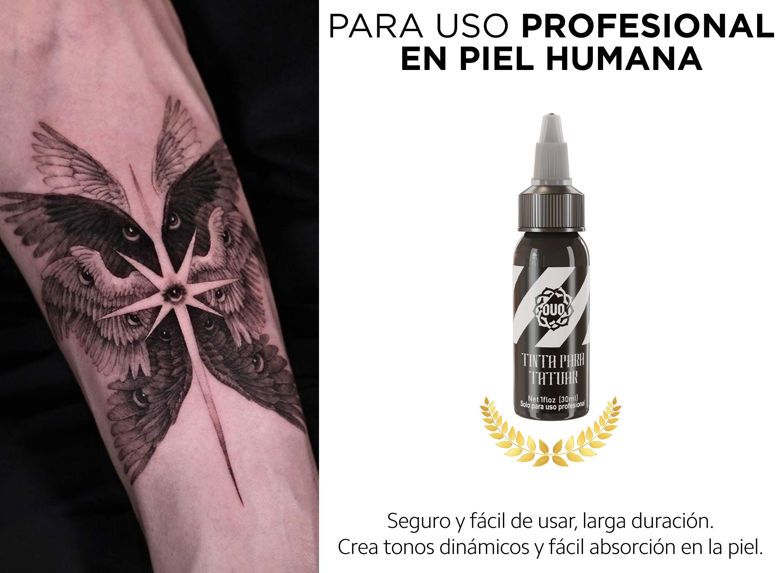 Tinta Negra OUO 1oz | Orgánica, Profesional y Libre de Crueldad Animal