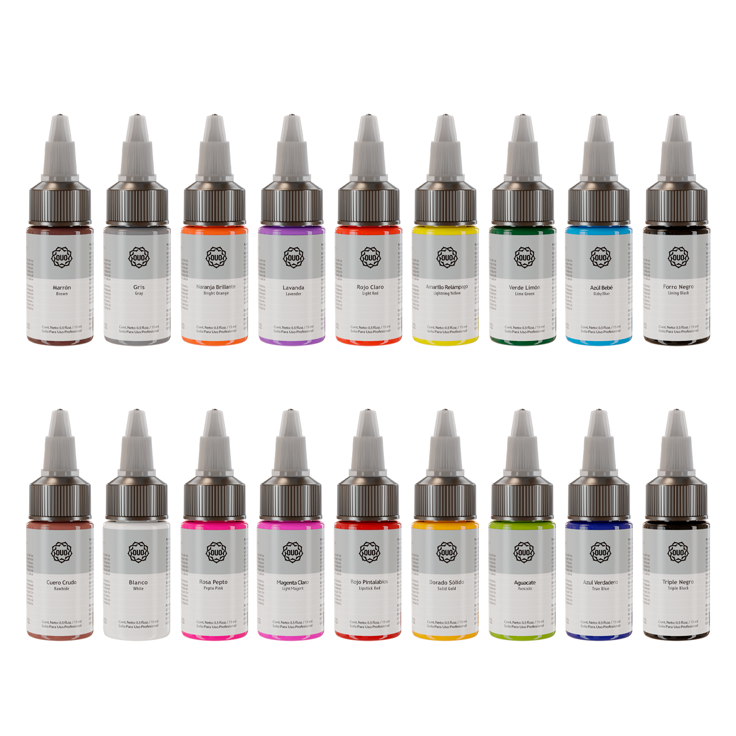 Kit de Tinta para Tatuar OUO | 18 Colores Vibrantes, Vegano y Profesional (15 ml c/u)