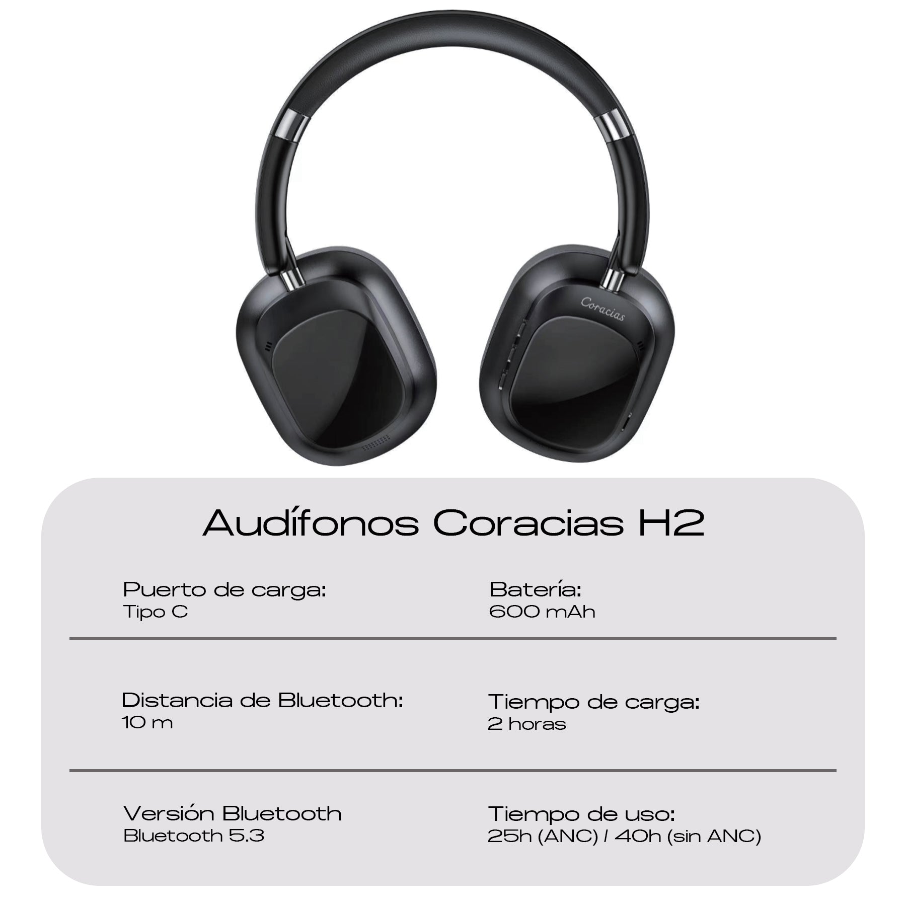 Audífonos Inalámbricos De Diadema con Cancelación de Ruido CORACIAS H2