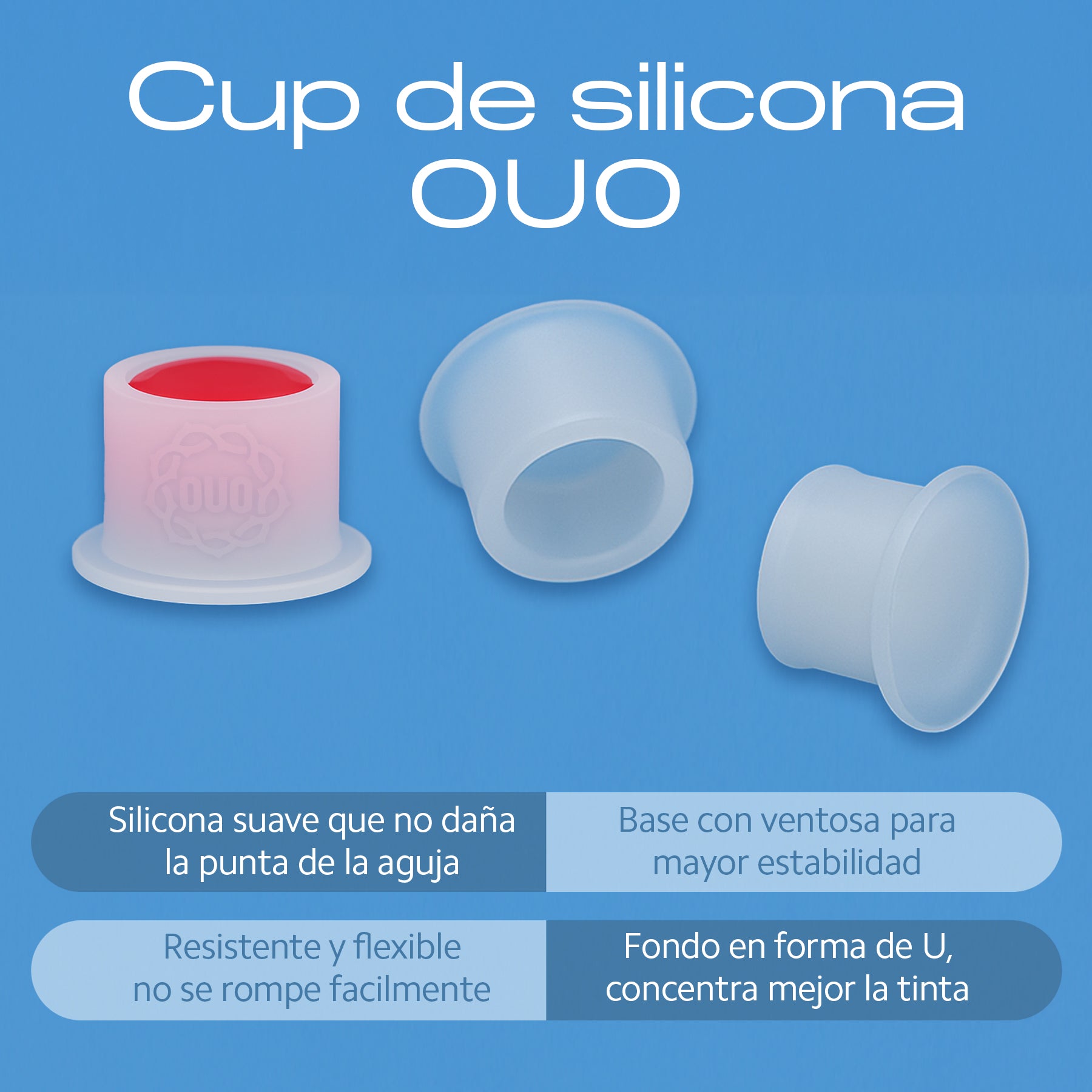 Tattoo Ink Cups – Pack de 100, Silicona Pura, Base Antideslizante