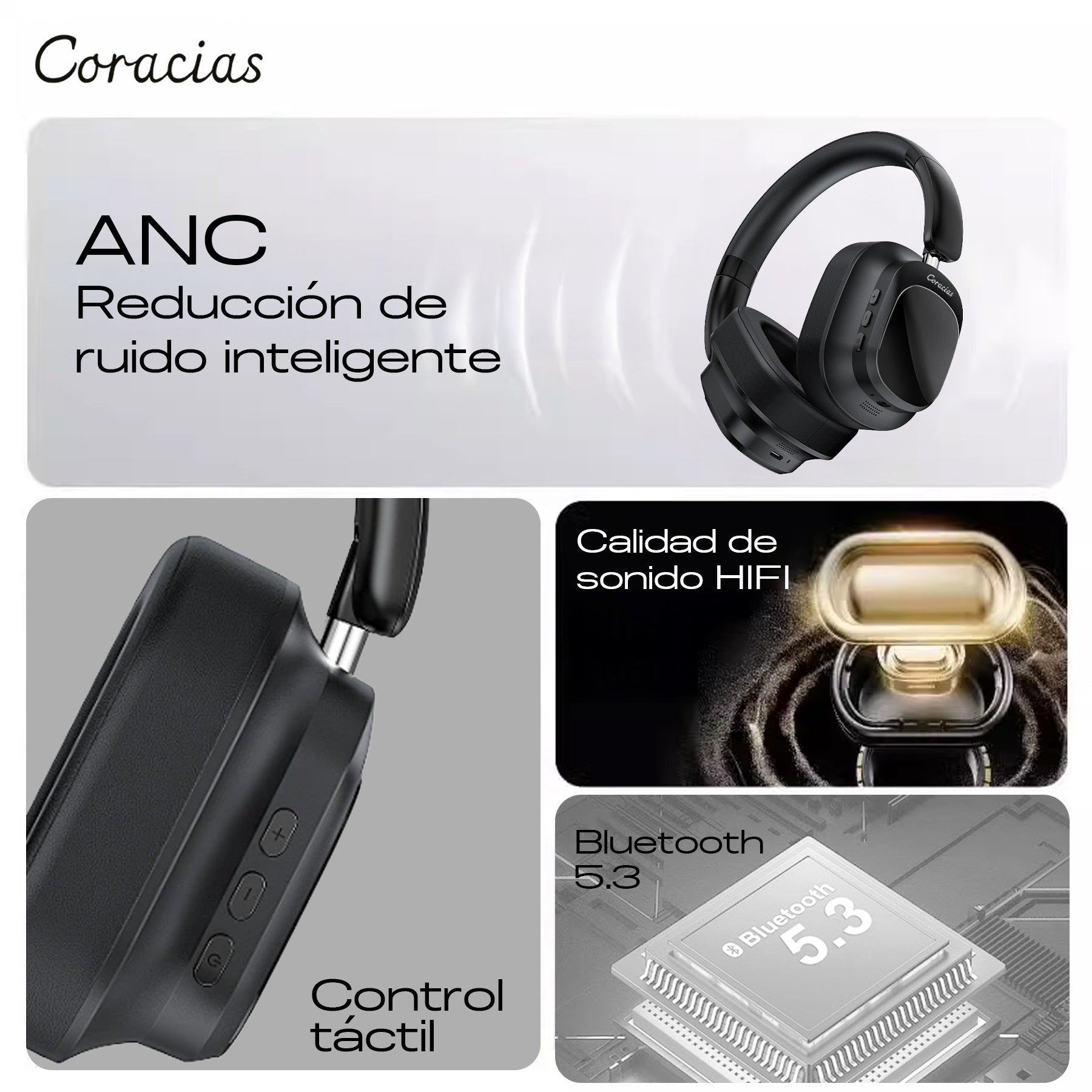 Audífonos Inalámbricos De Diadema con Cancelación de Ruido CORACIAS H2